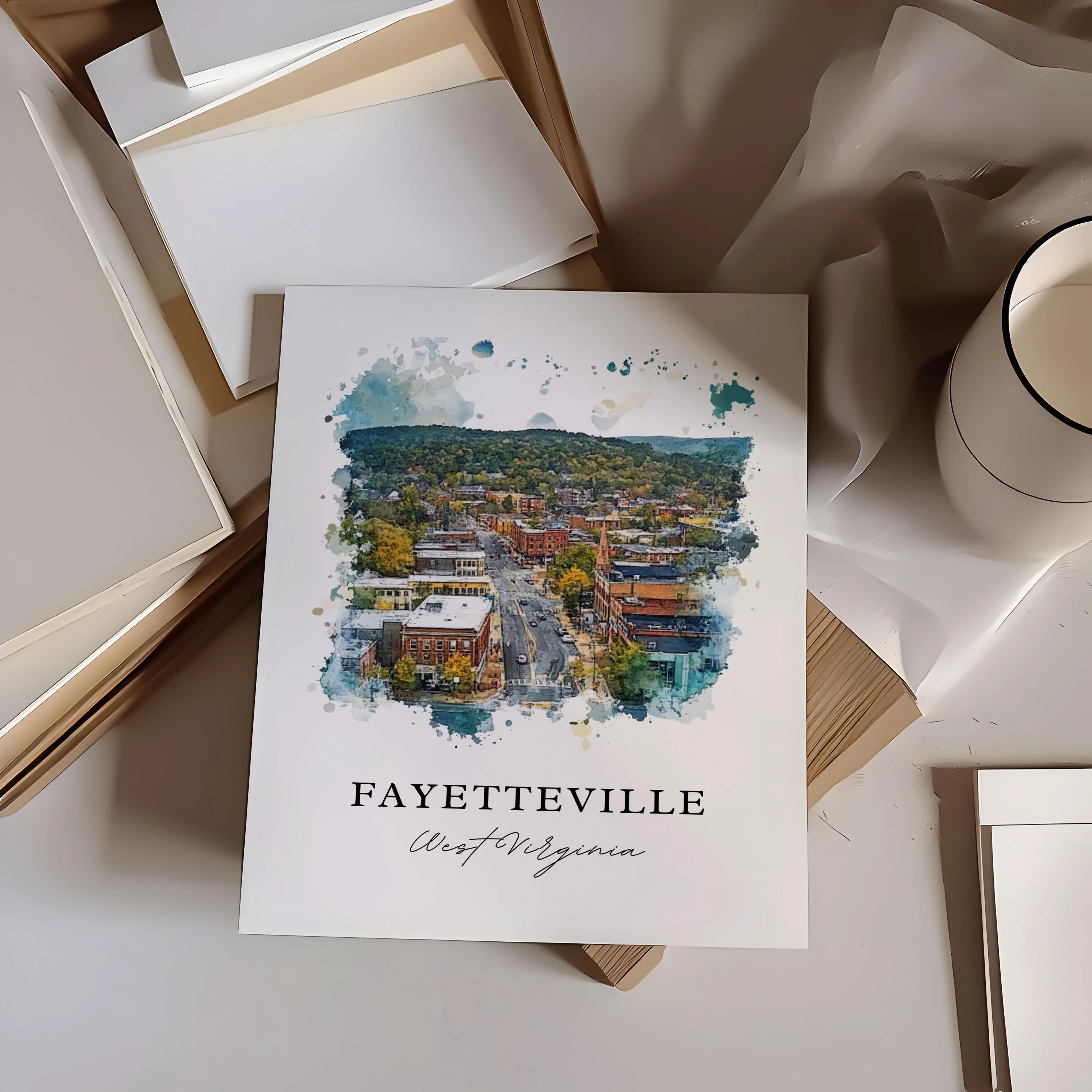 Fayetteville, WV, USA – Watercolor Art Print - Image 2