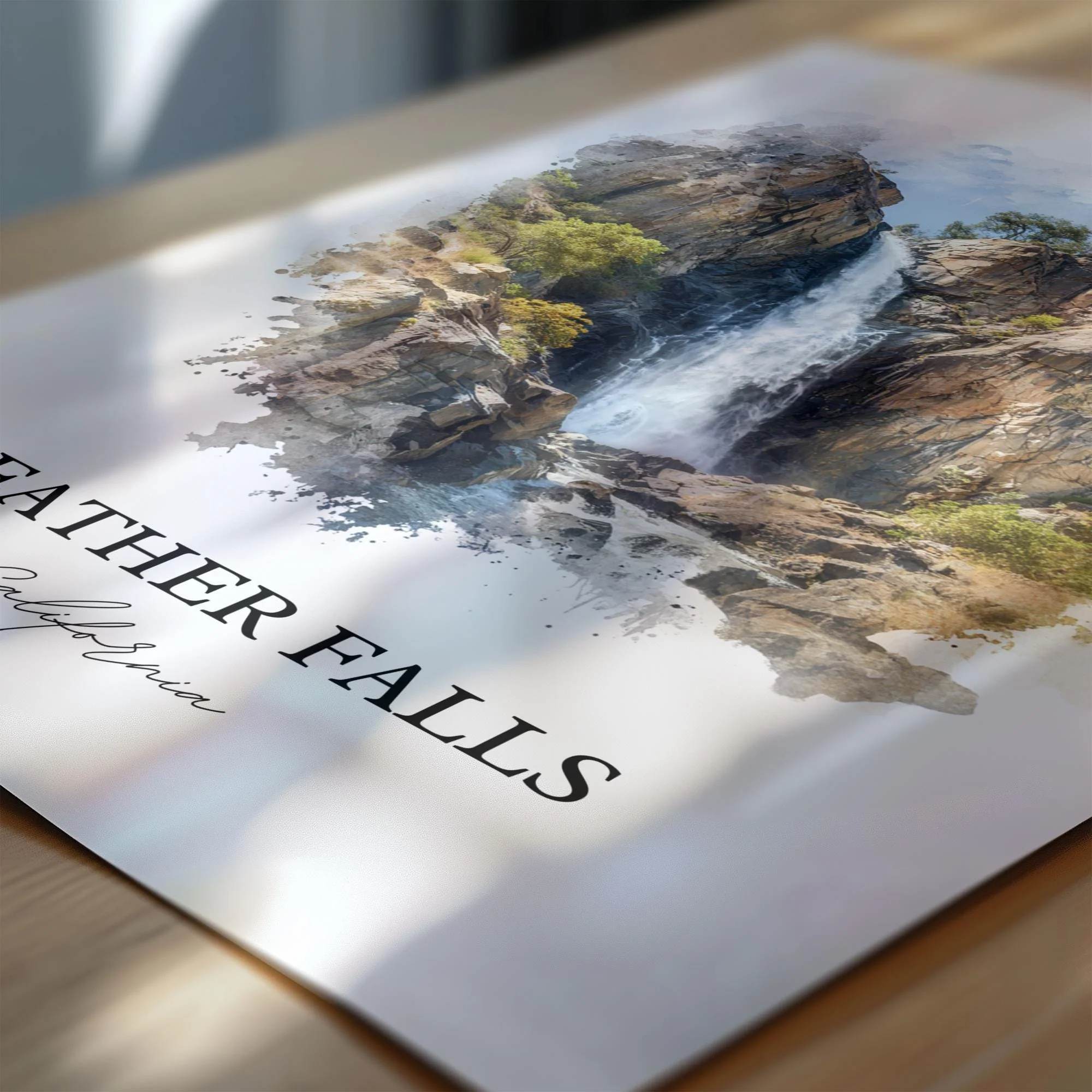 Feather Falls, California, USA – Watercolor Art Print - Image 2