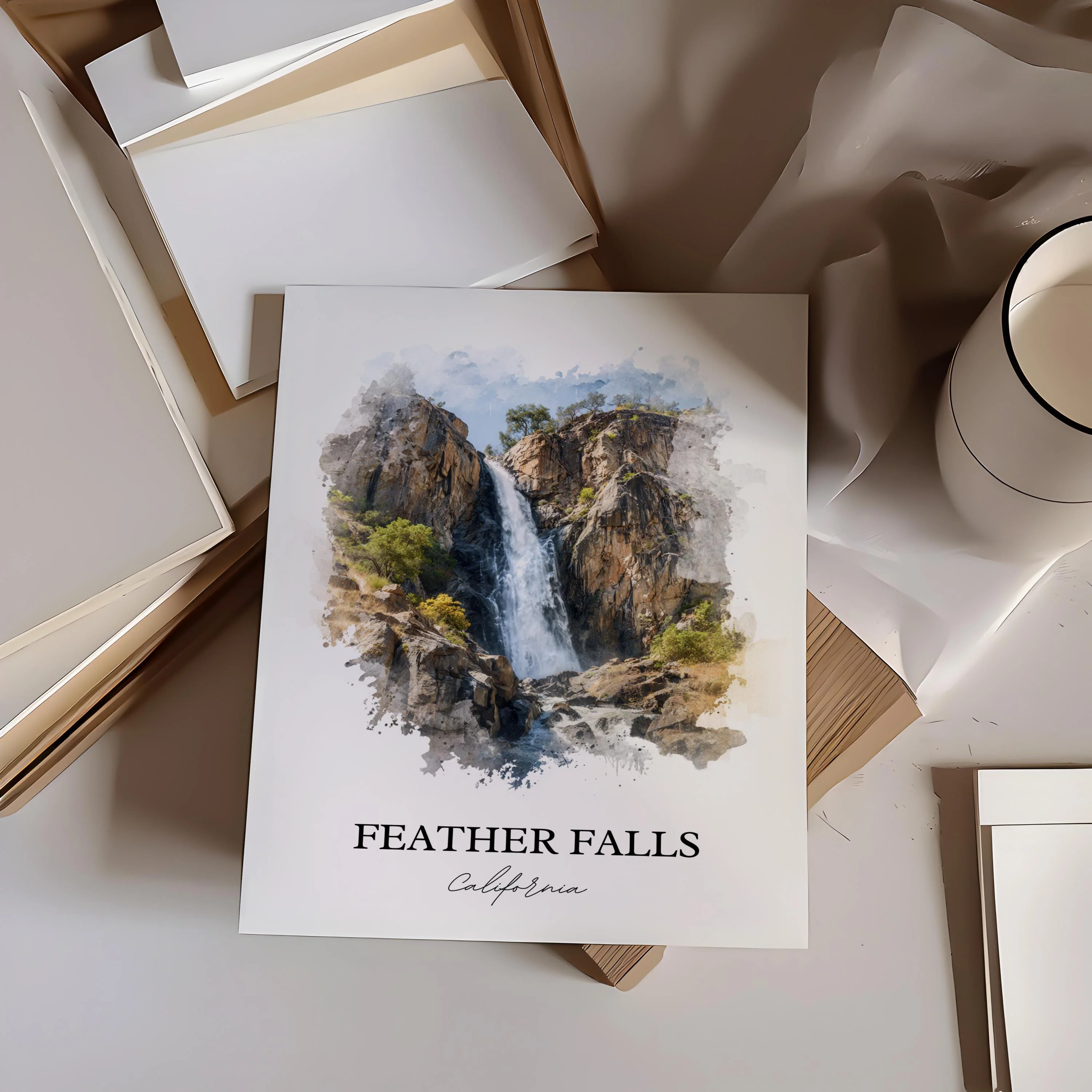 Feather Falls, California, USA – Watercolor Art Print - Image 4