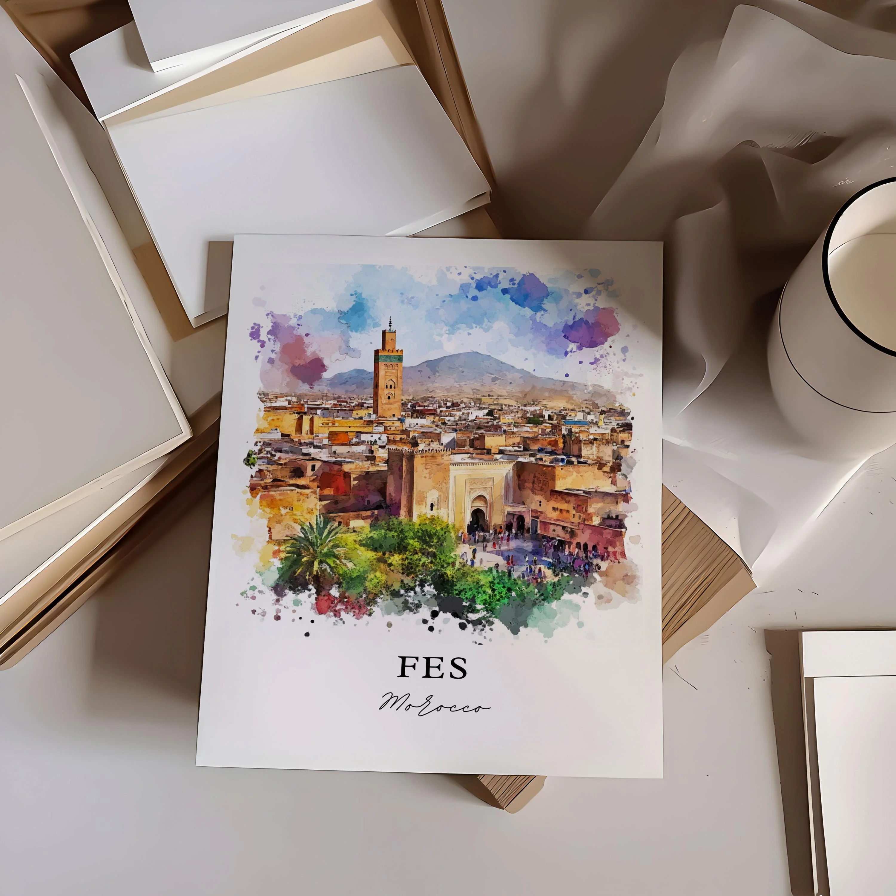 Fes, Morocco – Watercolor Art Print - Image 4