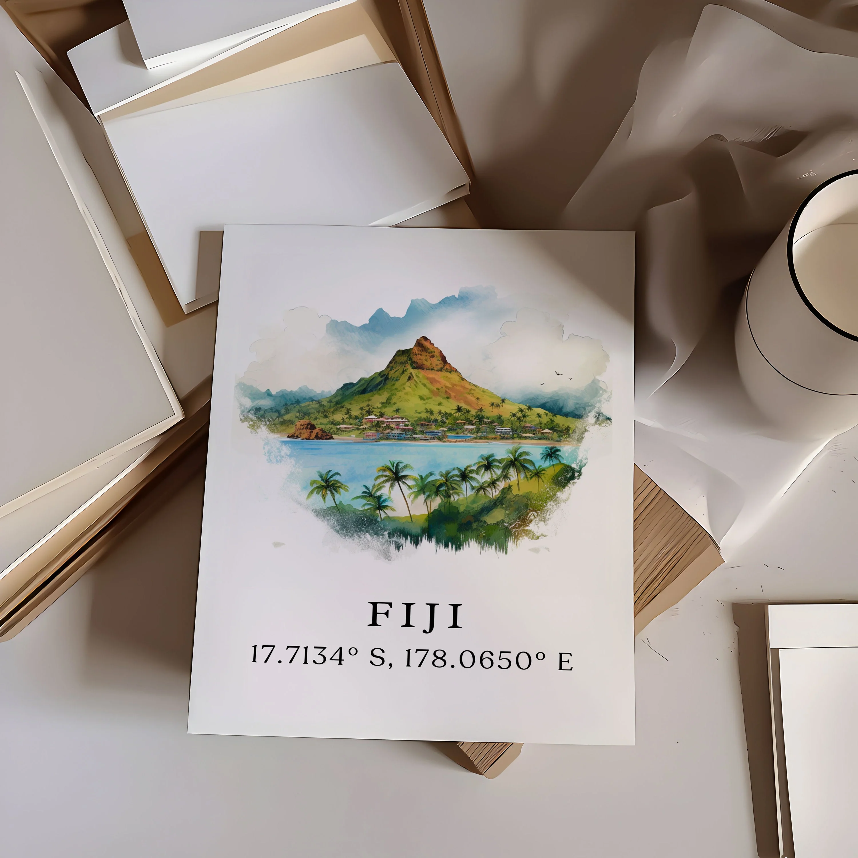 Fiji, Fiji – Watercolor Art Print - Image 2