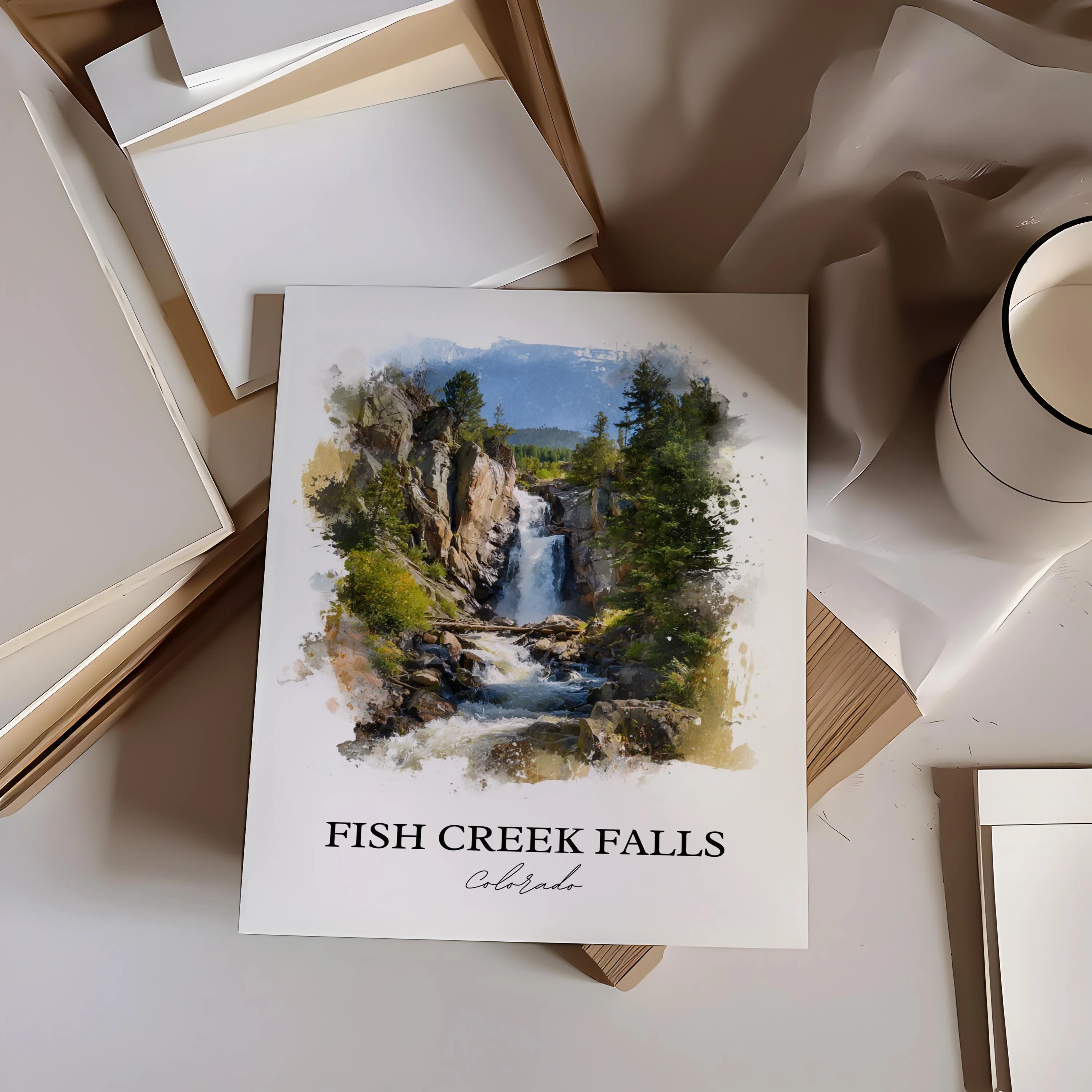 Fish Creek Falls, Colorado, USA – Watercolor Art Print - Image 4