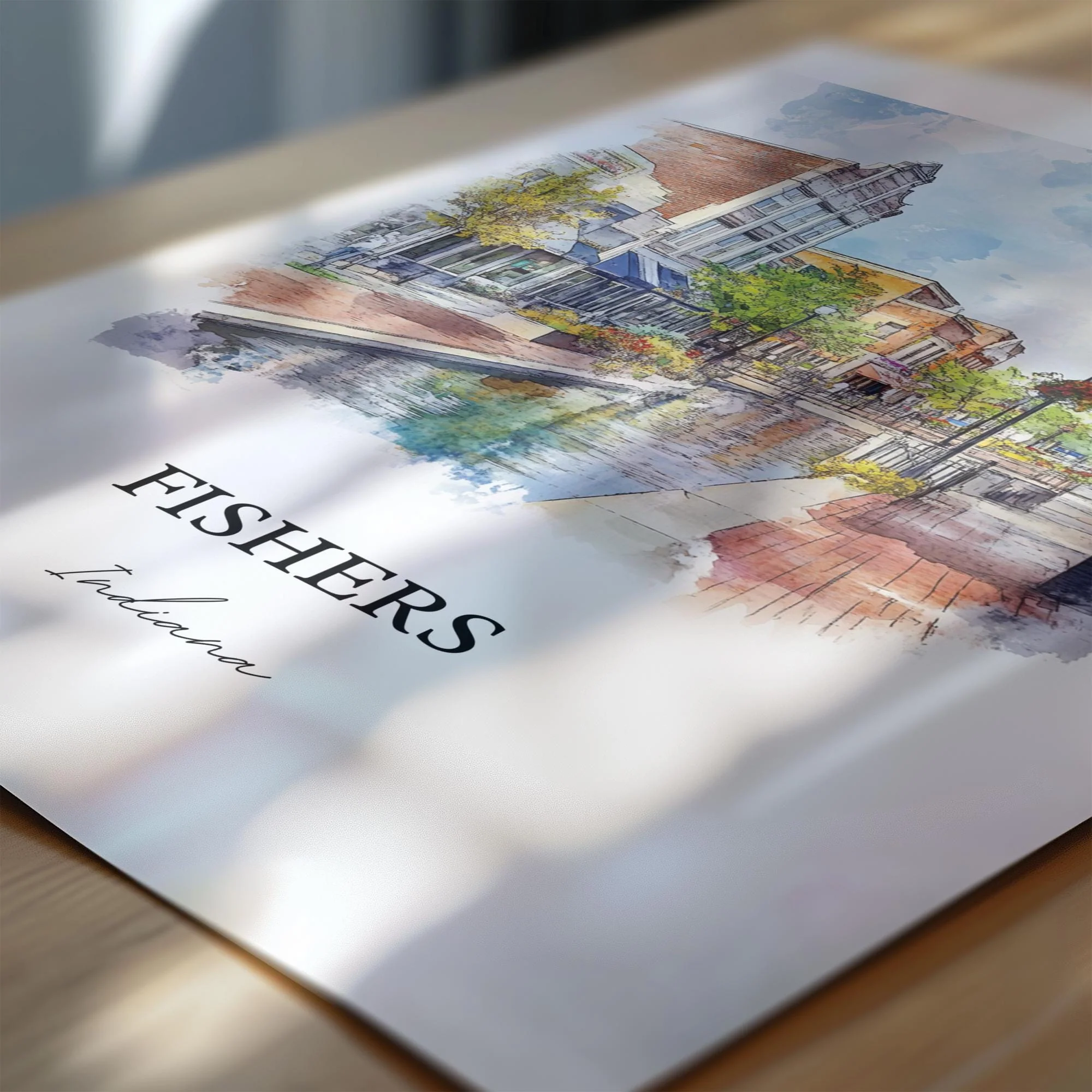 Fishers, Indiana, Indiana – Watercolor Art Print - Image 3
