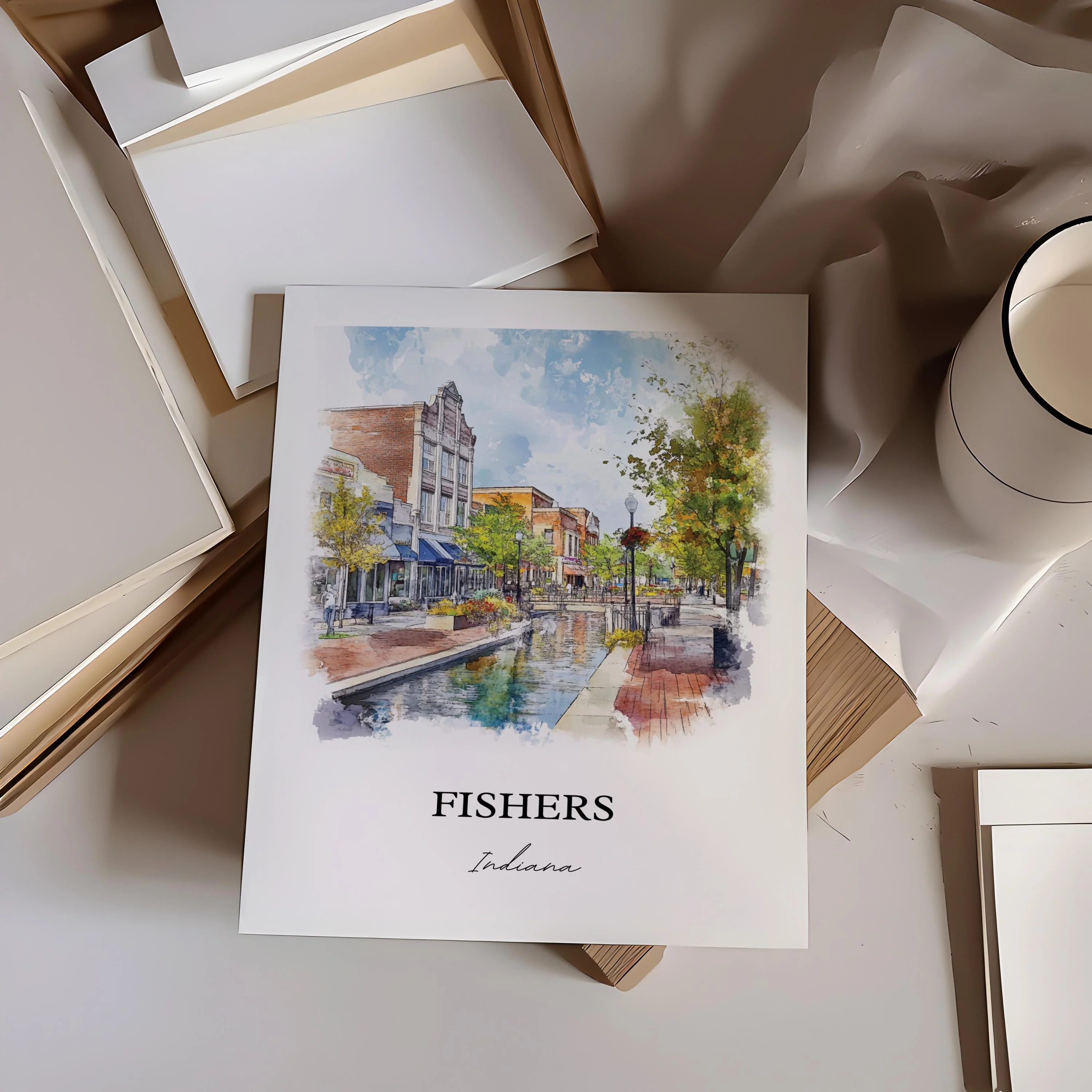Fishers, Indiana, Indiana – Watercolor Art Print - Image 4