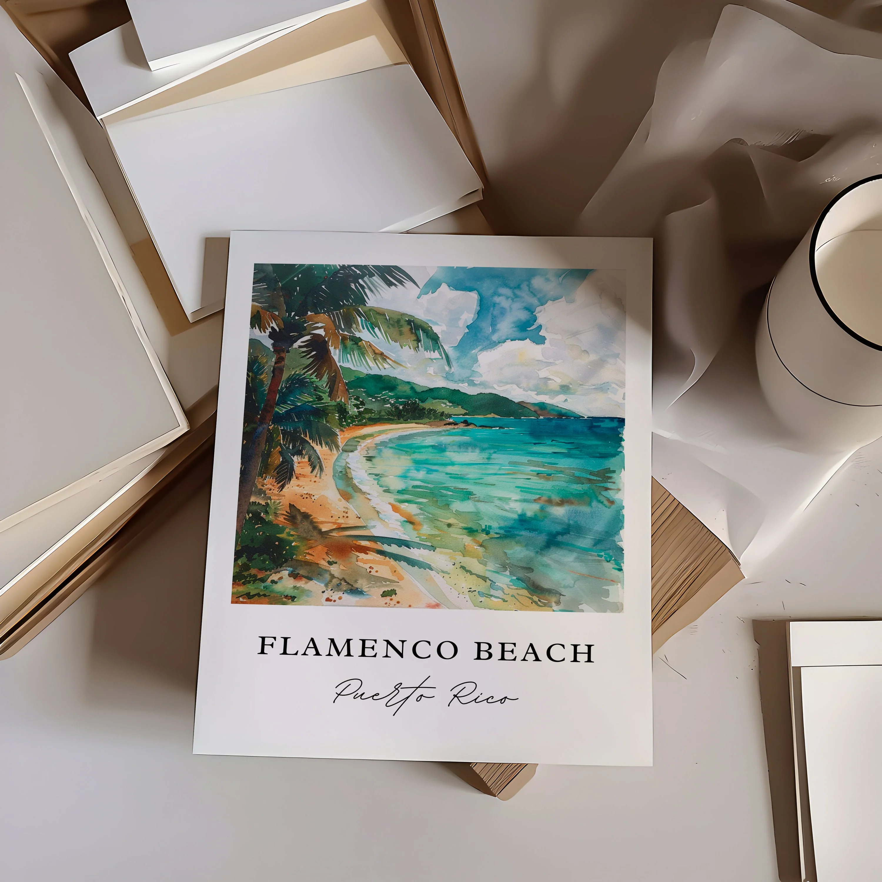 Flamenco Beach, Puerto Rico – Watercolor Art Print - Image 2