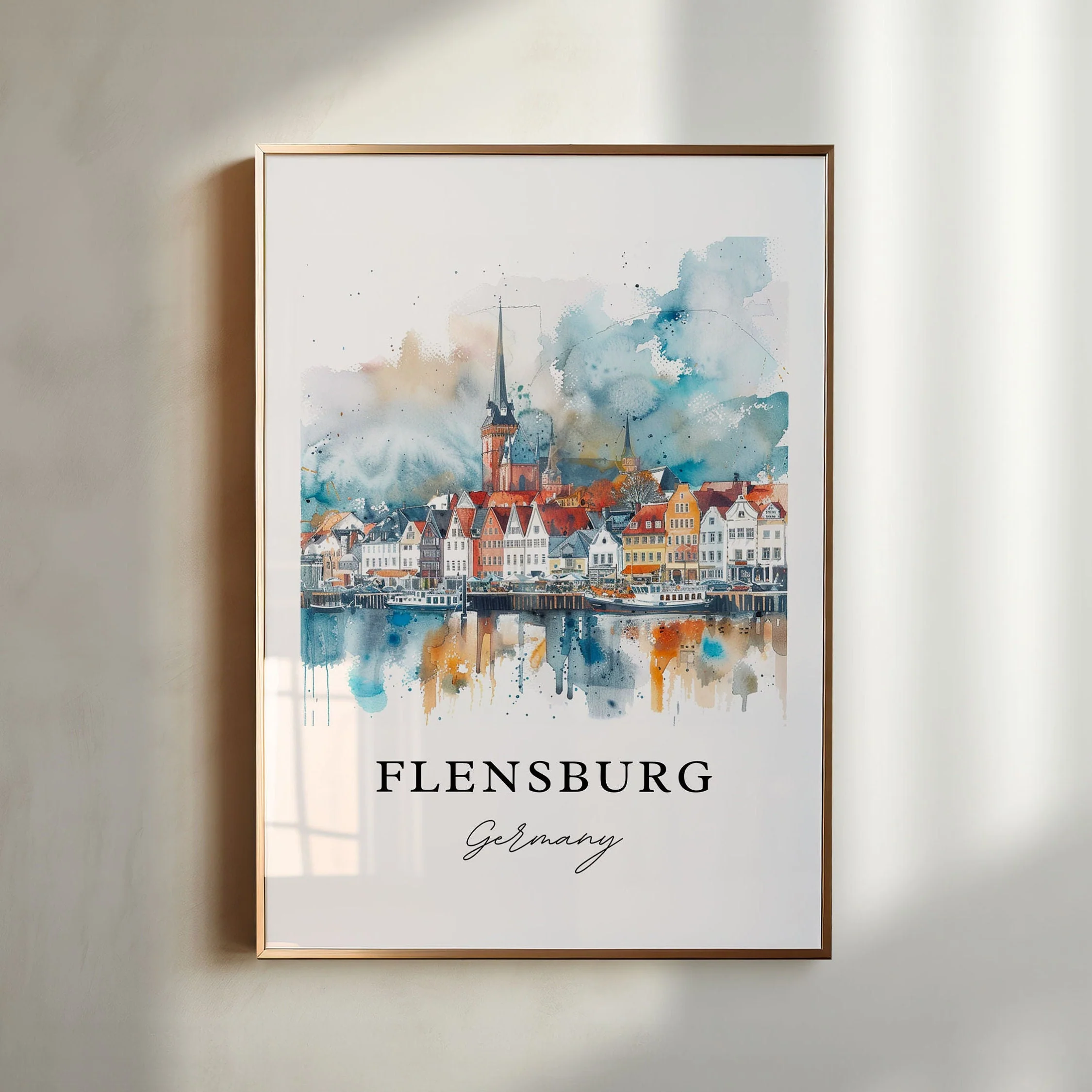 Flensburg, Germany – Watercolor Art Print