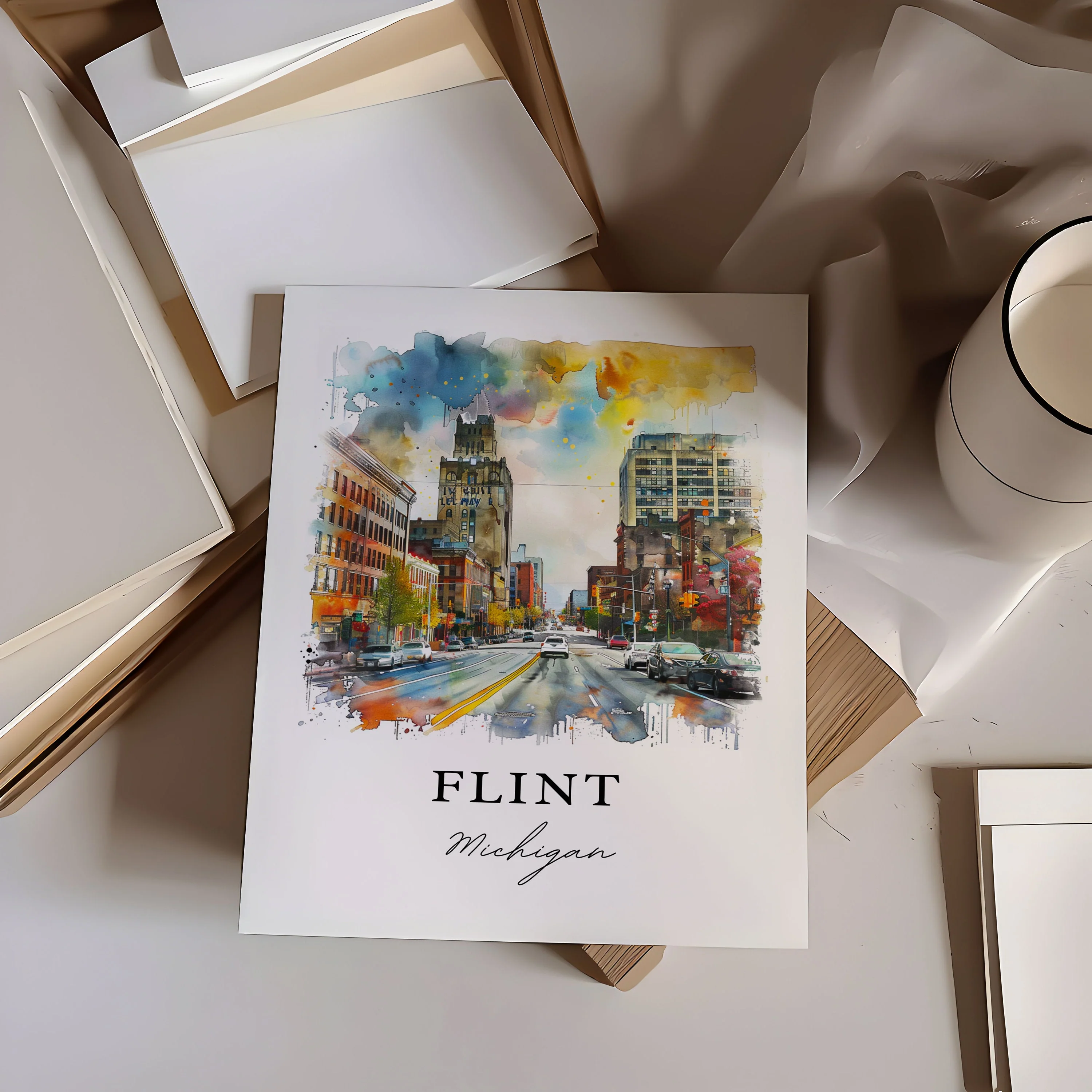 Flint, Michigan – Watercolor Art Print - Image 2