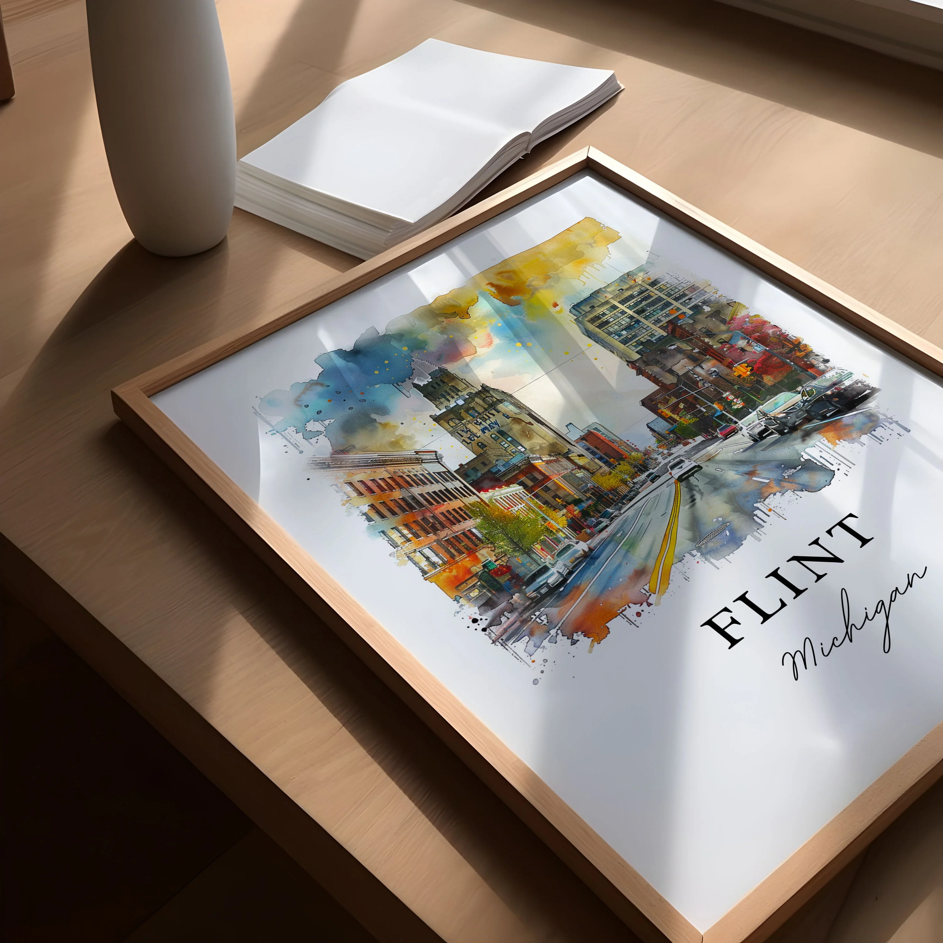 Flint, Michigan, USA – Watercolor Art Print - Image 4