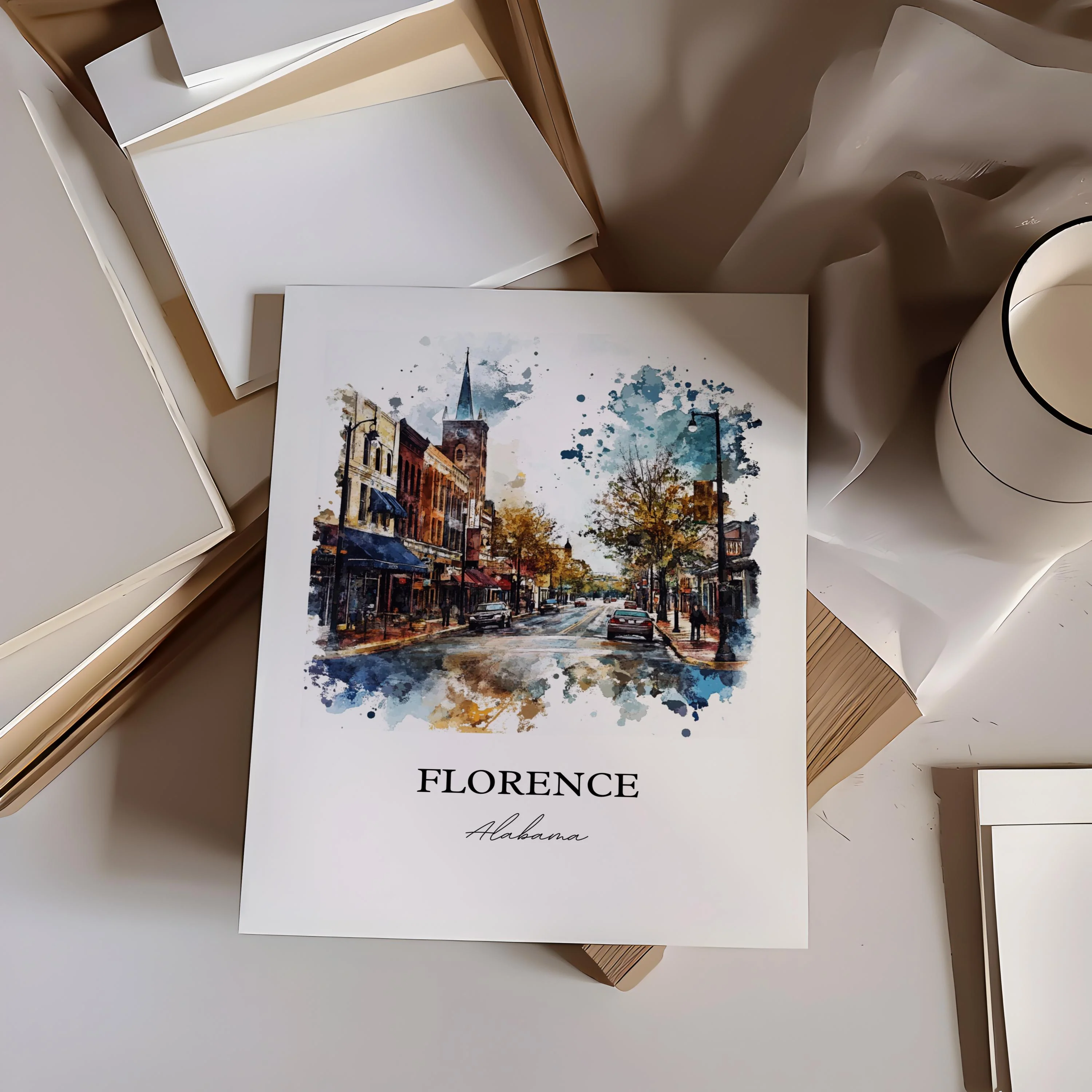 Florence, Alabama Watercolor Art Print - Image 4