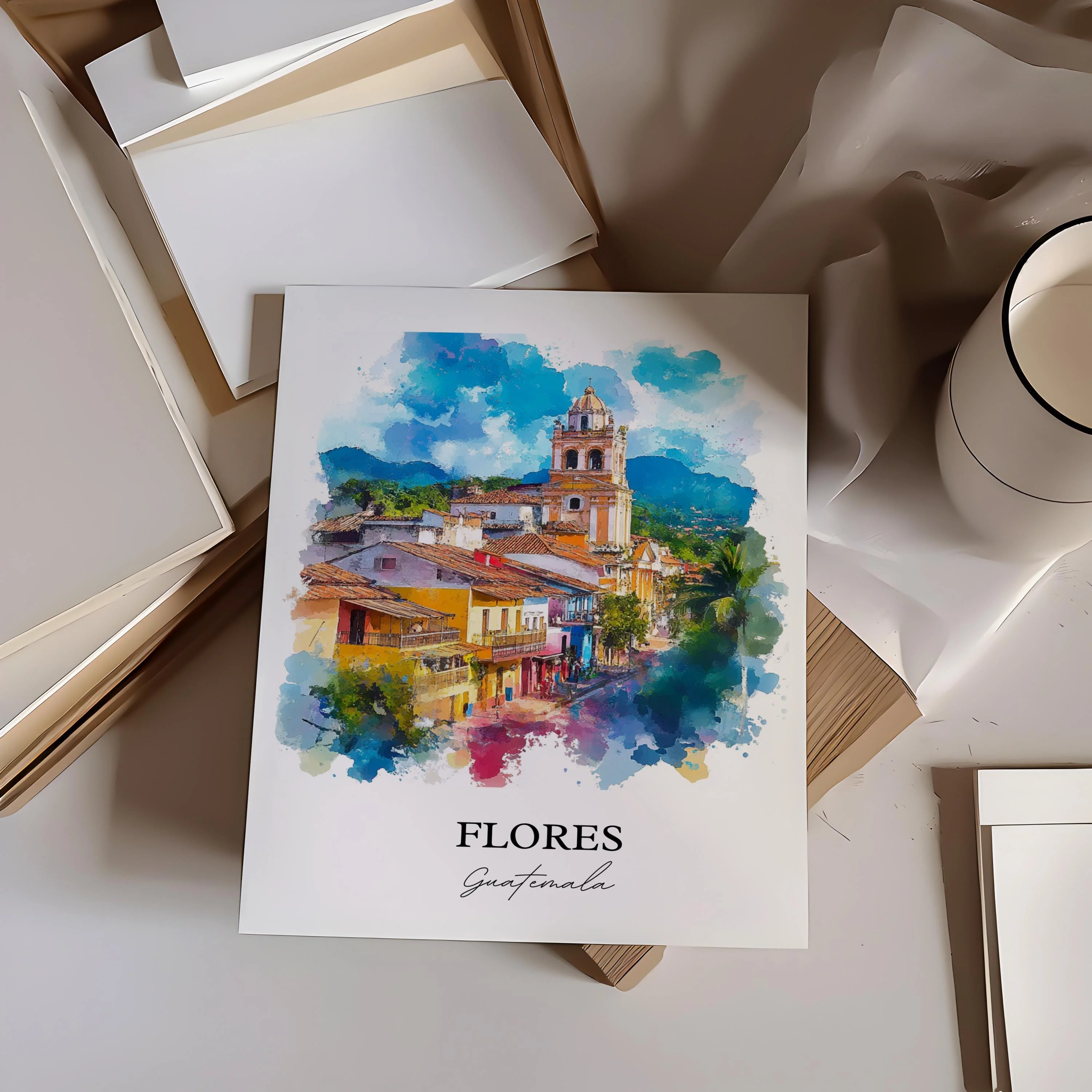 Flores, Guatemala – Watercolor Art Print Petén Region - Image 5