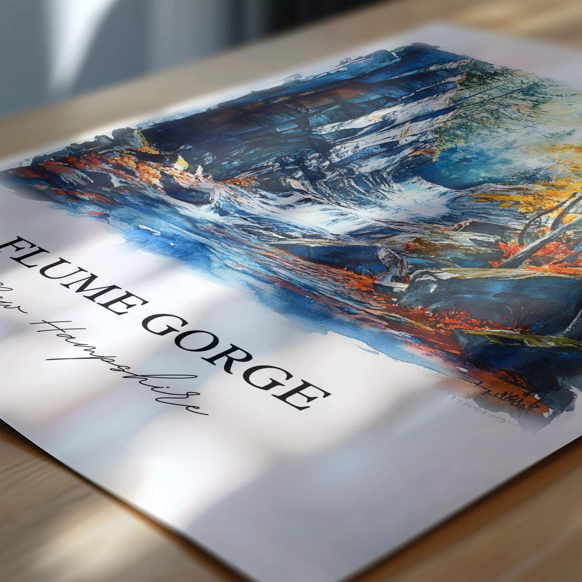 Flume Gorge, New Hampshire, USA – Watercolor Art Print - Image 2