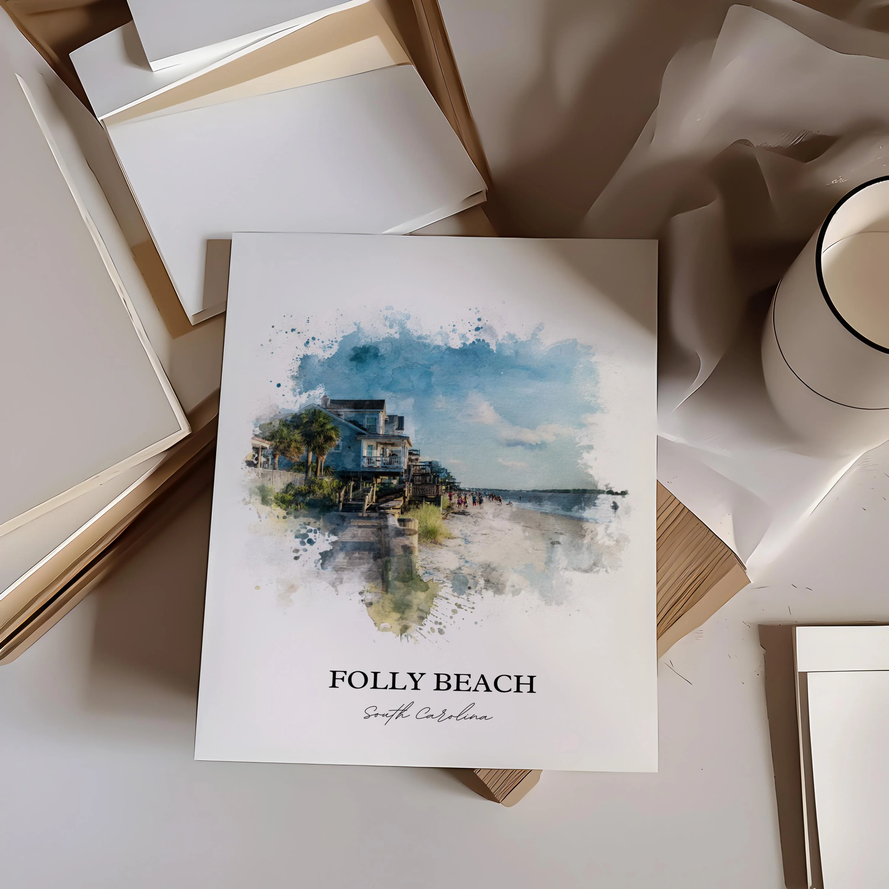 Folly Beach, SC – Watercolor Art Print - Image 3