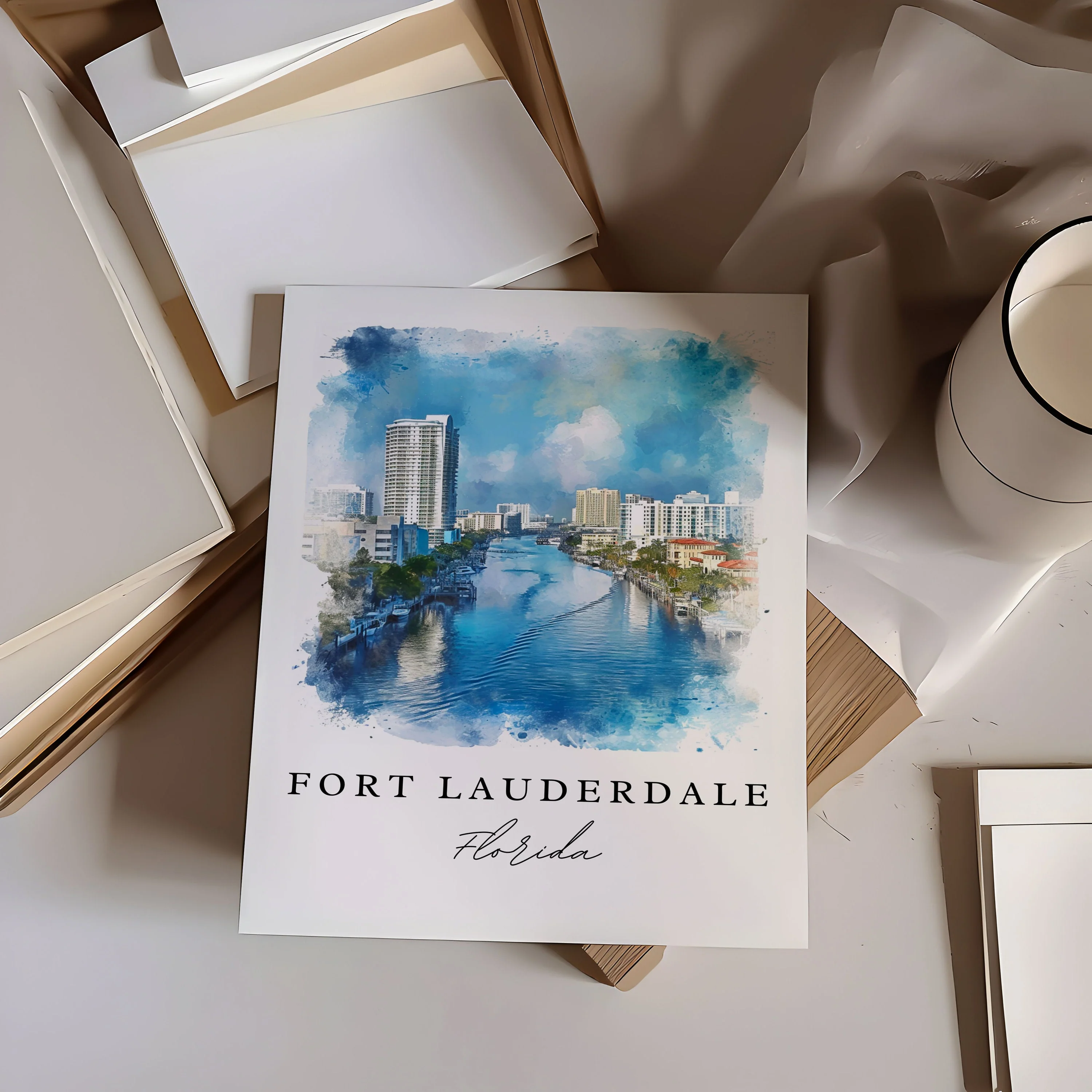 Fort Lauderdale, Florida Watercolor Art Print - Image 2