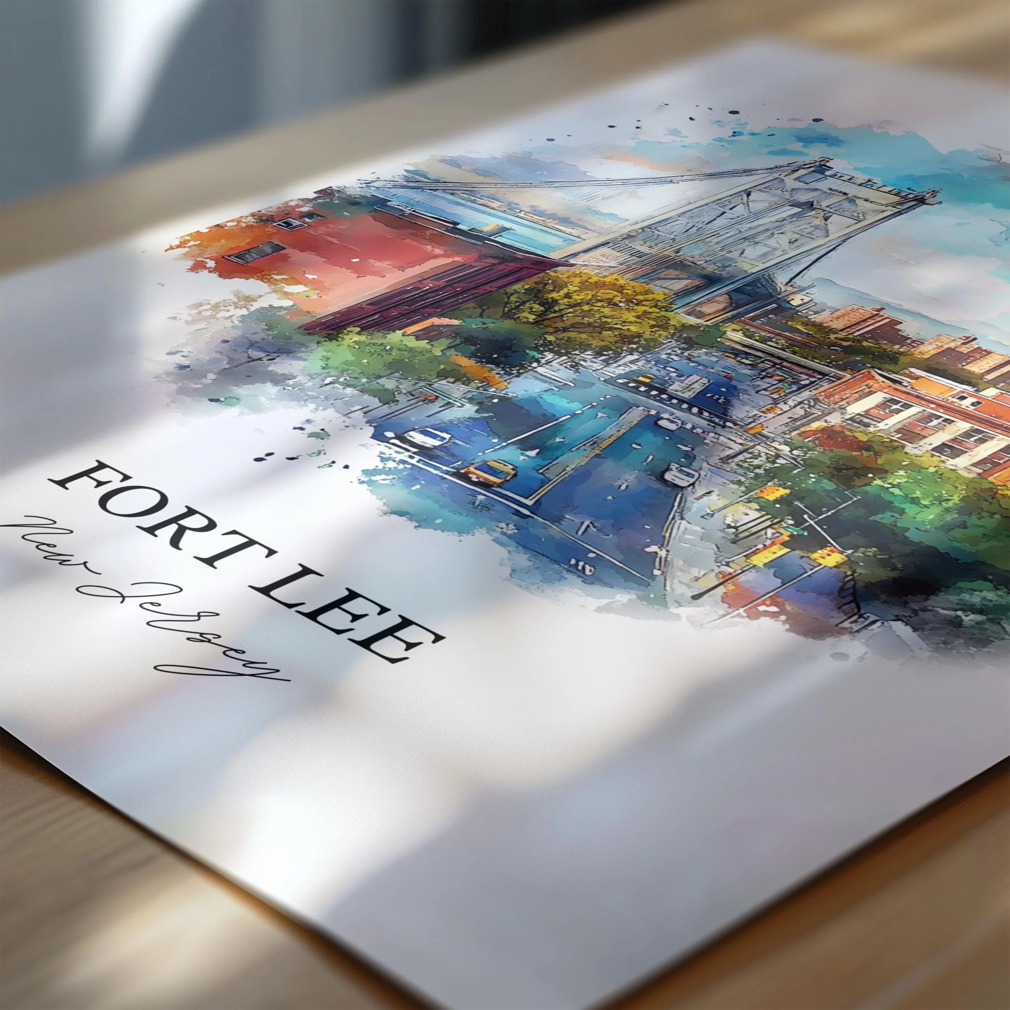 Fort Lee, New Jersey, USA – Watercolor Art Print of GW Bridge - Image 2