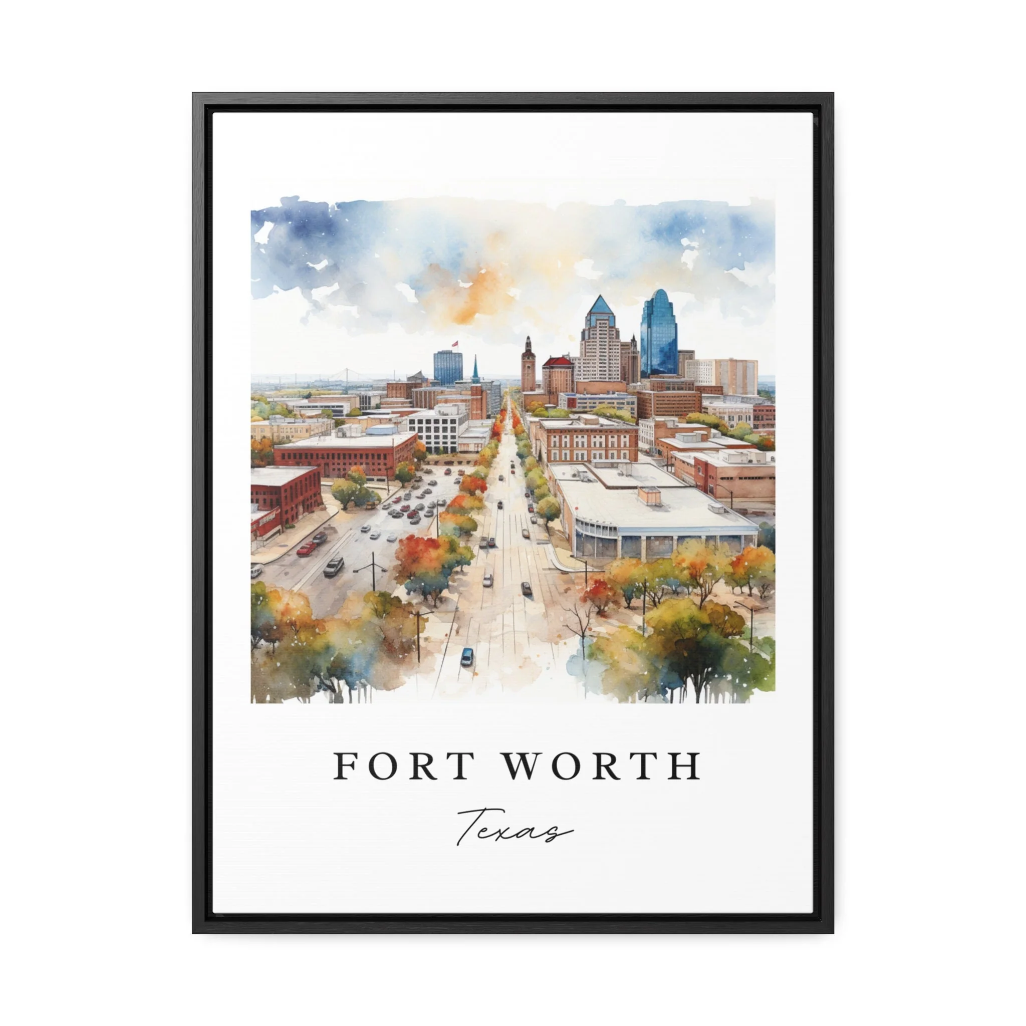 Fort Worth, Texas, USA – Watercolor Art Print - Image 2