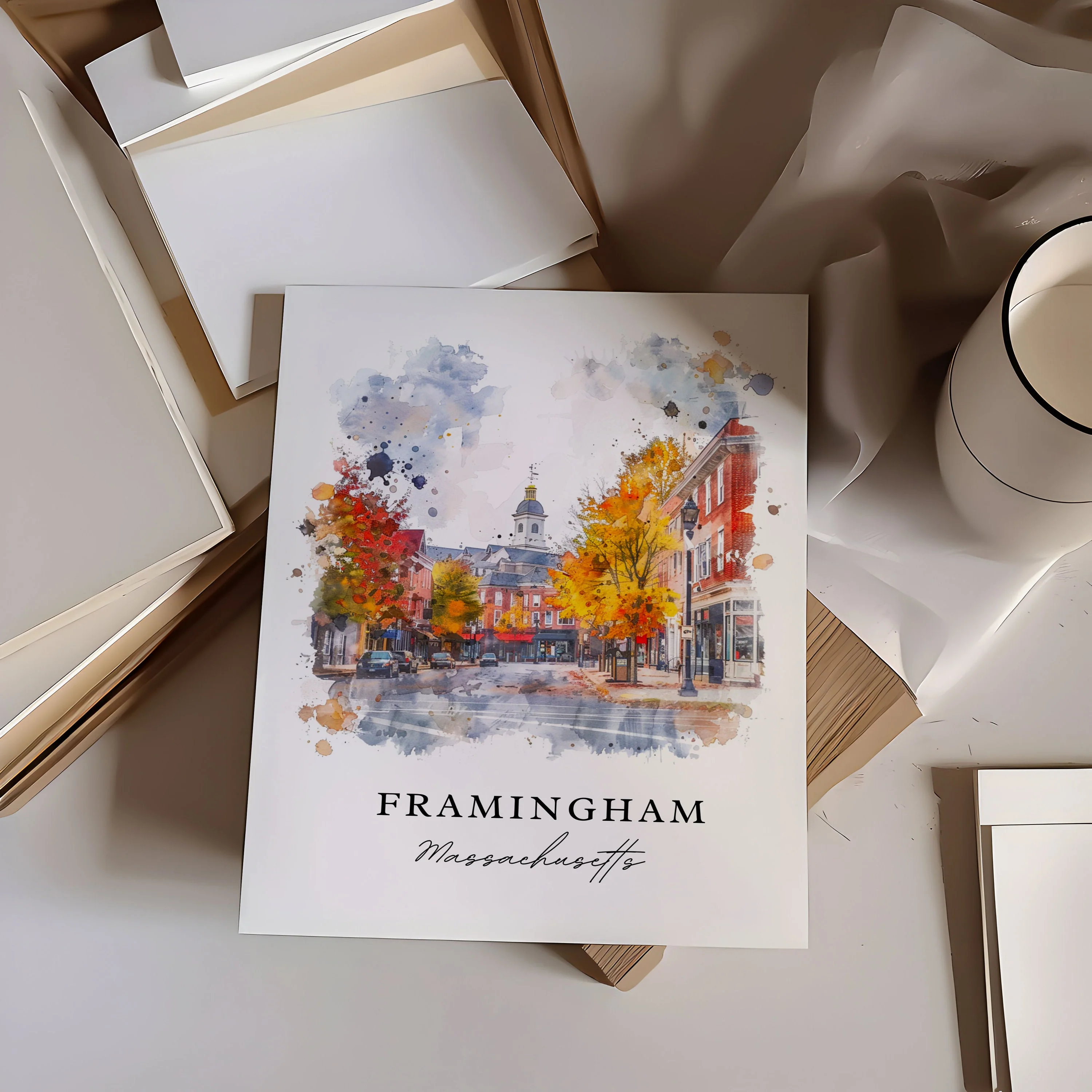 Framingham, Massachusetts, Massachusetts – Watercolor Art Print - Image 2