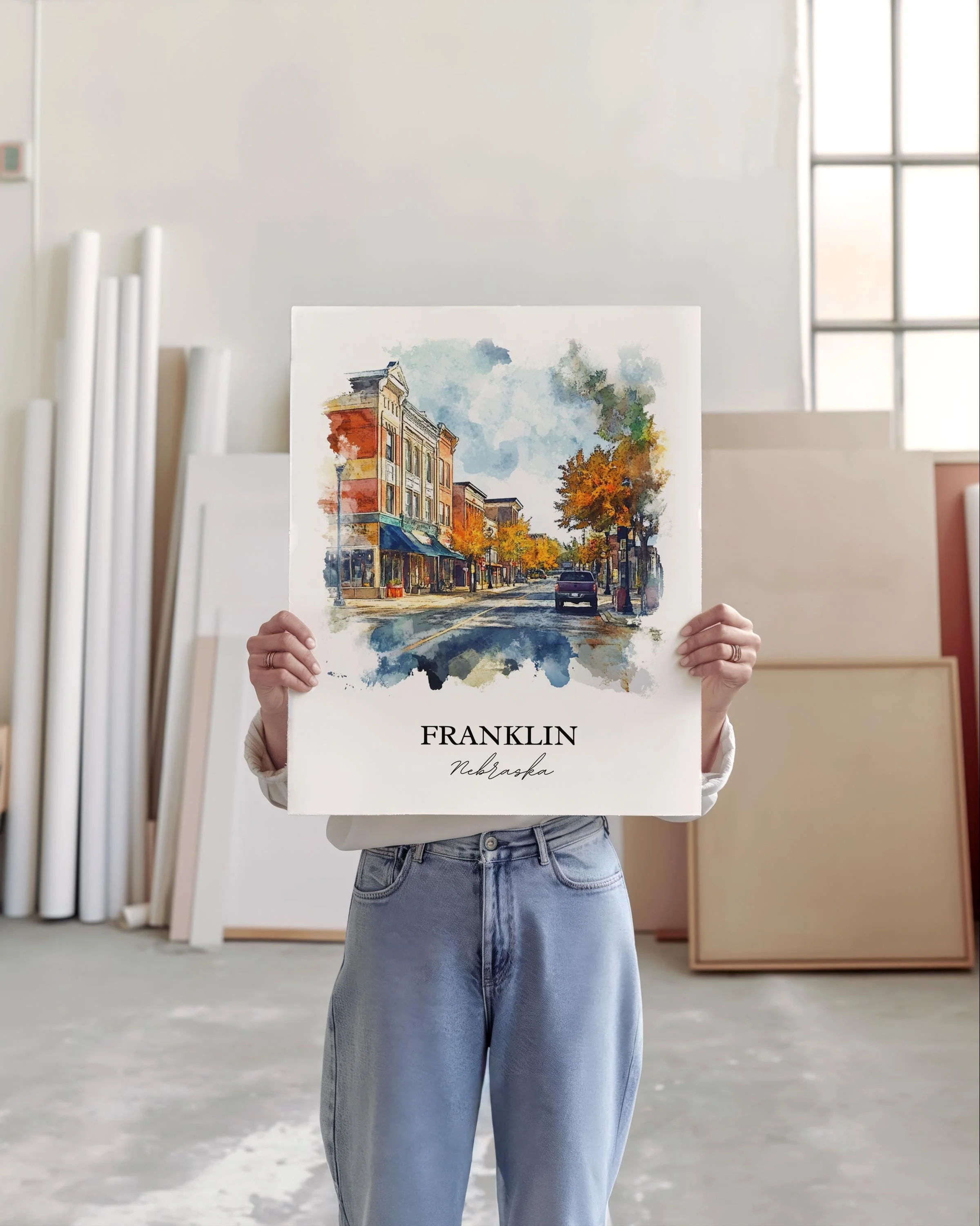Franklin, Nebraska, USA – Watercolor Art Print - Image 6
