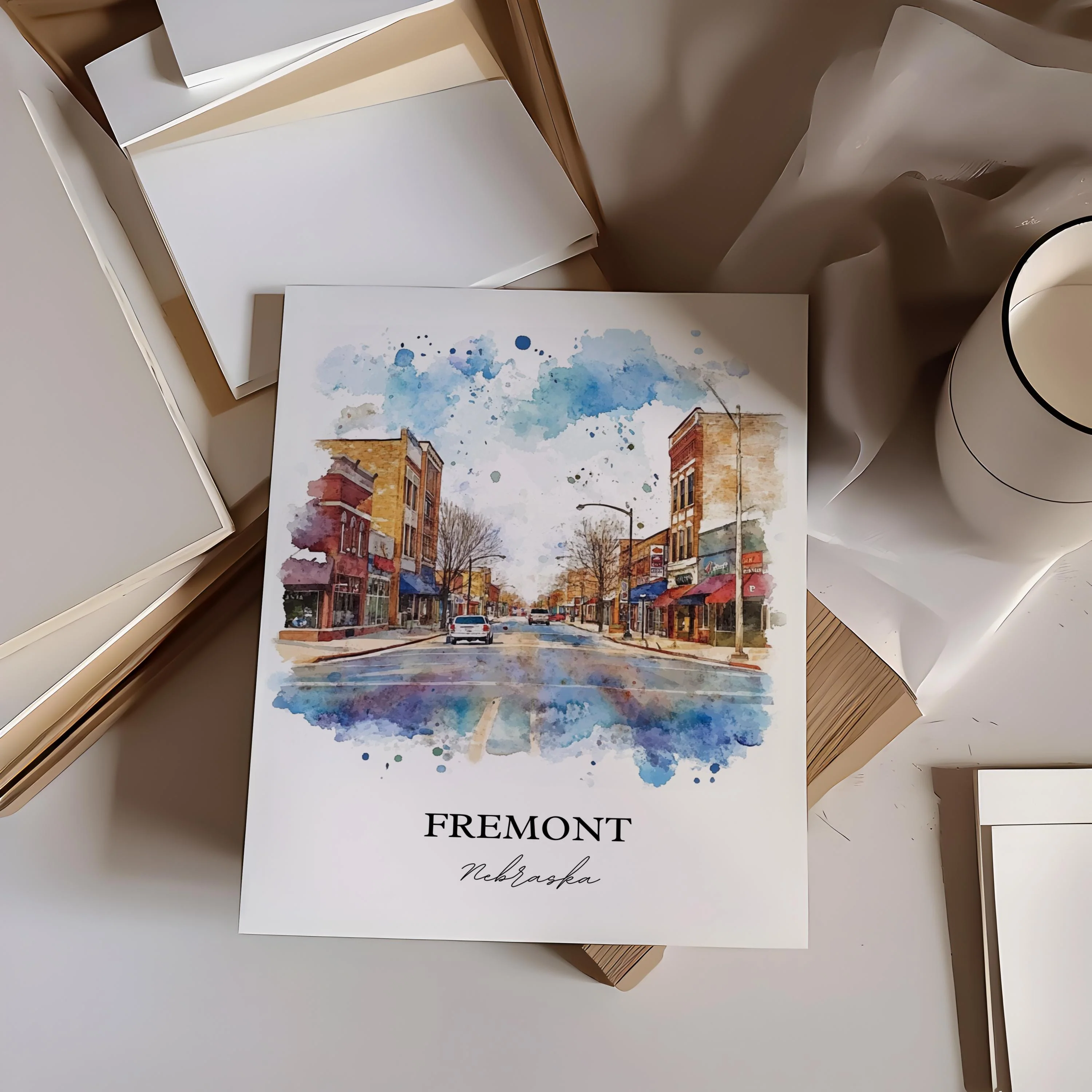 Fremont, Nebraska, USA – Watercolor Art Print - Image 5