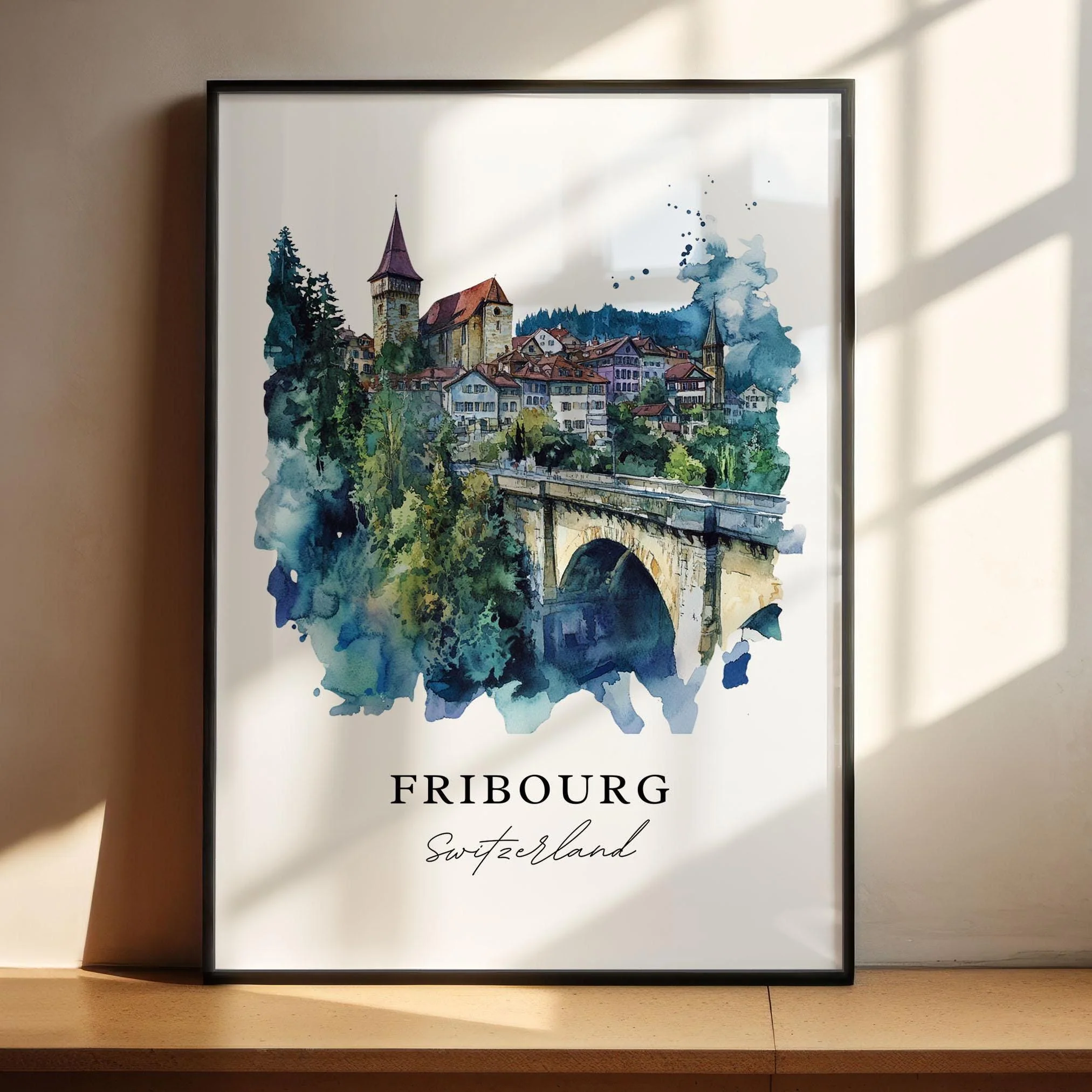 Fribourg, Switzerland – Watercolor Art Print