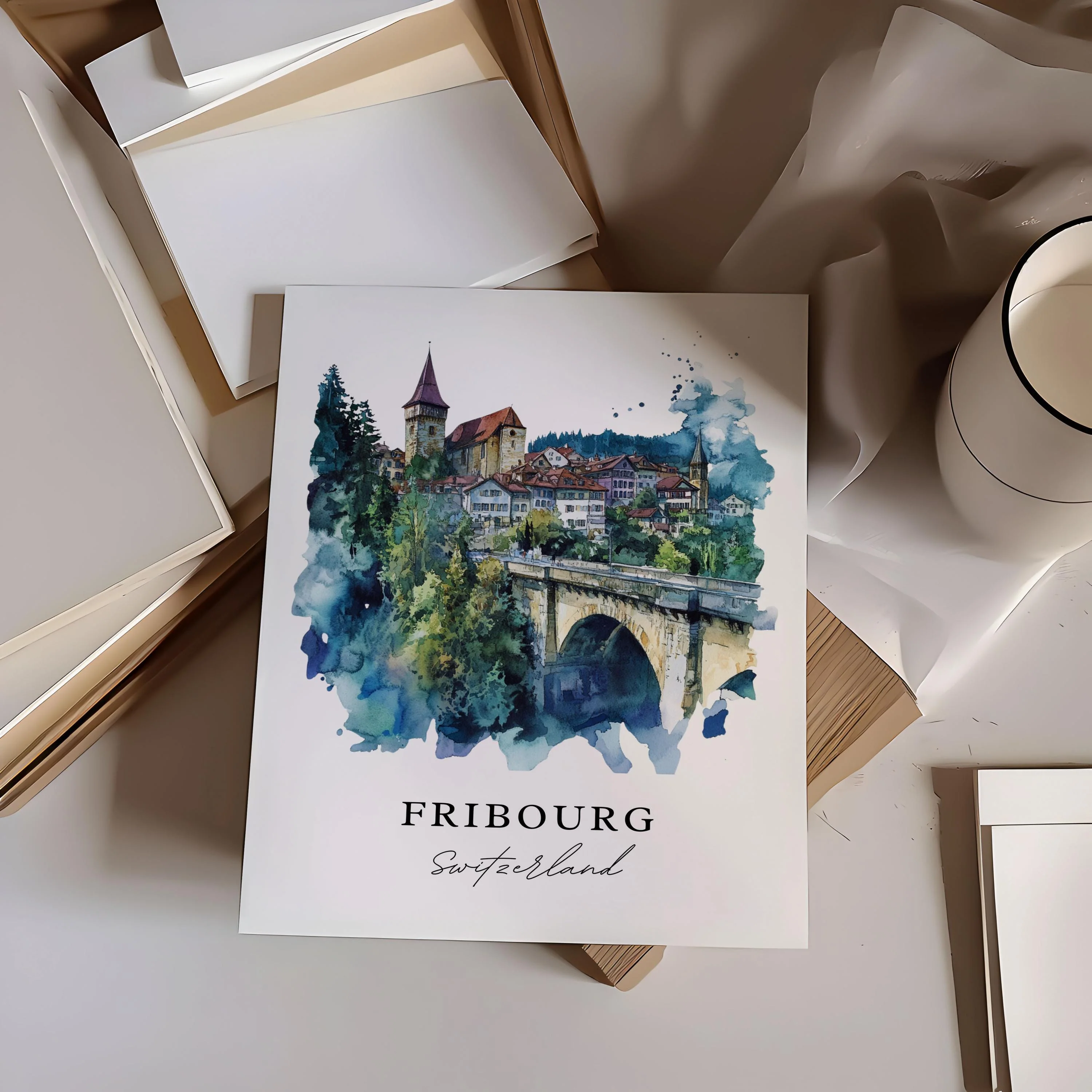 Fribourg, Switzerland – Watercolor Art Print - Image 2