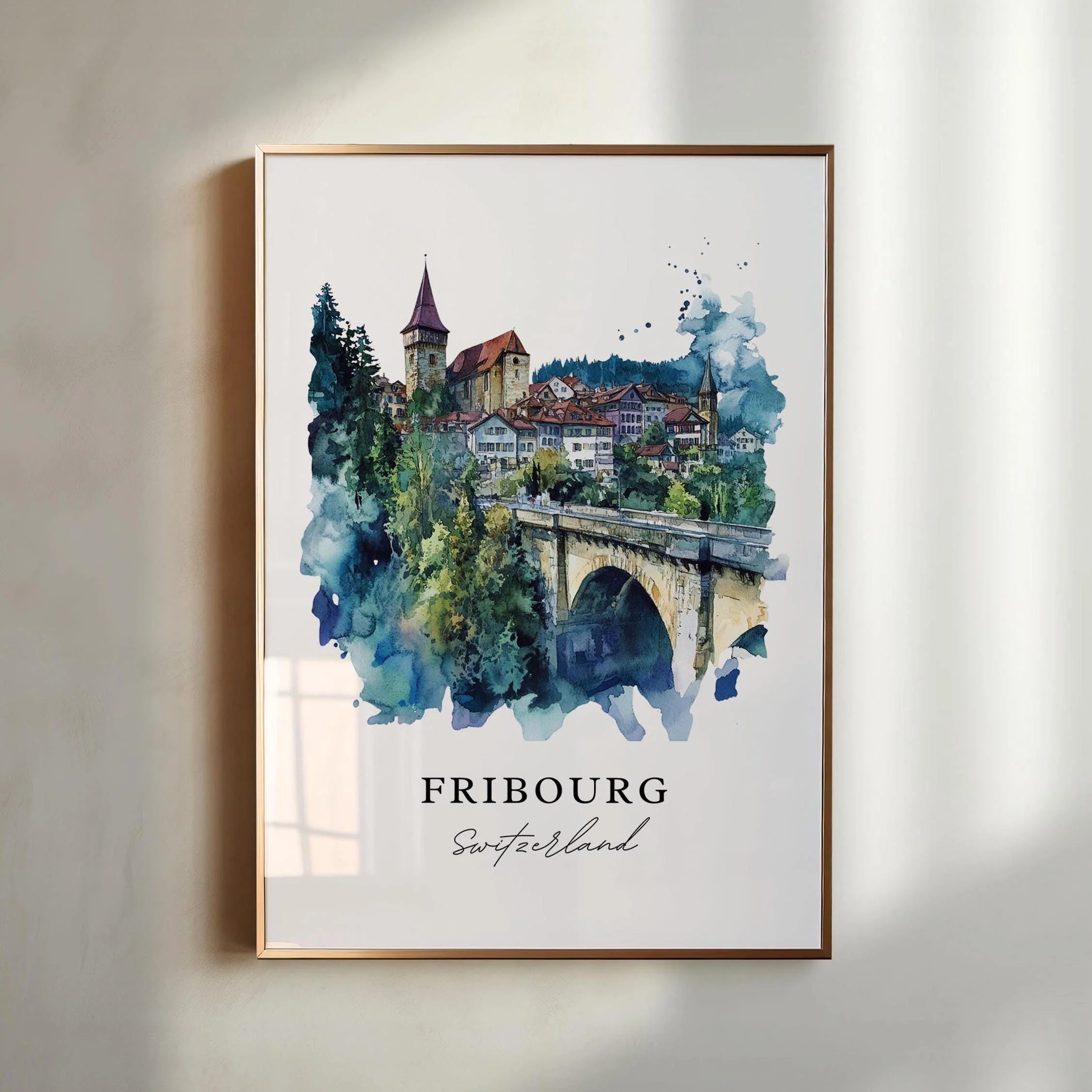 Fribourg, Switzerland – Watercolor Art Print - Image 4