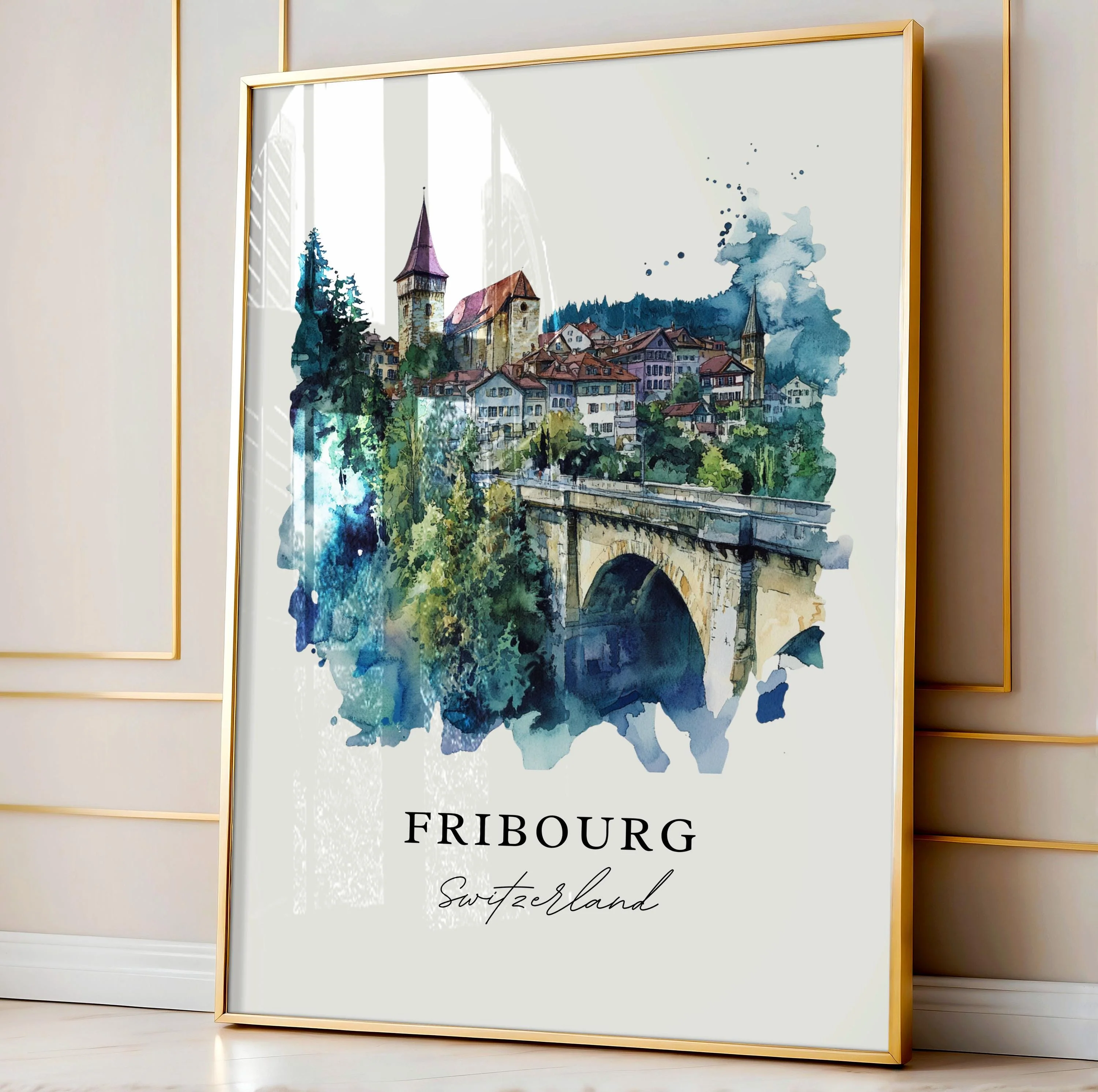 Fribourg, Switzerland – Watercolor Art Print - Image 5