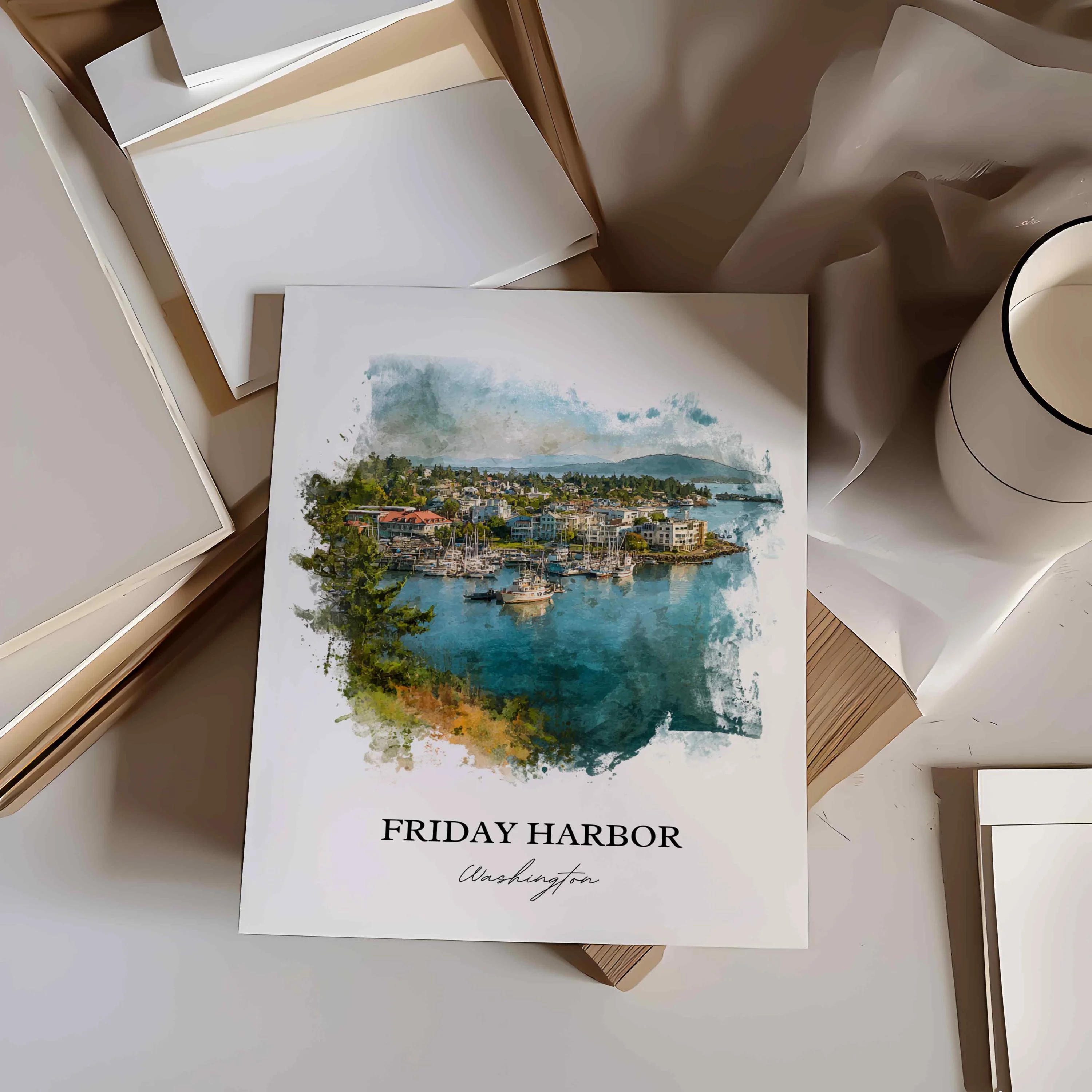 Friday Harbor, Washington – Watercolor Art Print - Image 3