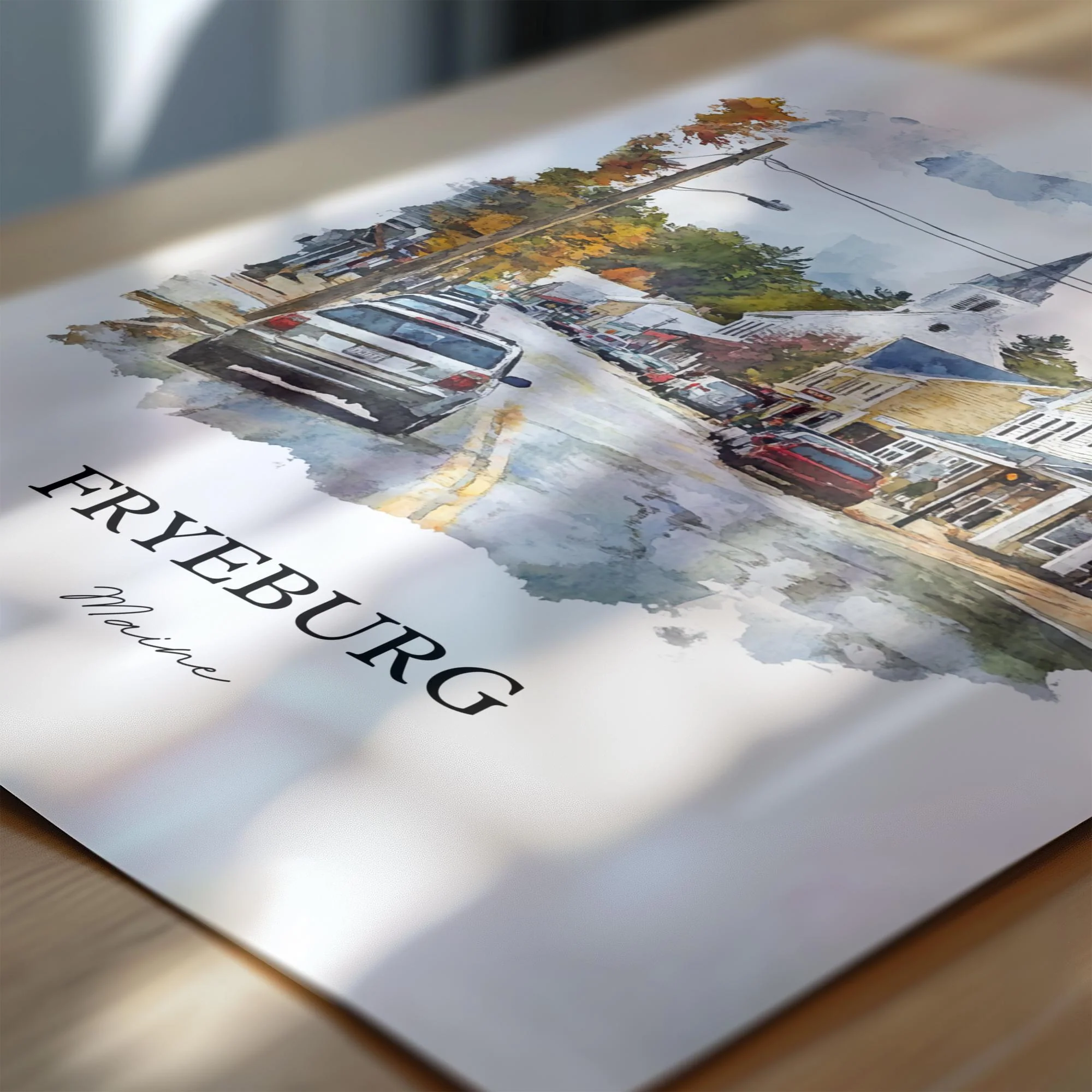 Fryeburg, Maine, Maine – Watercolor Art Print - Image 2