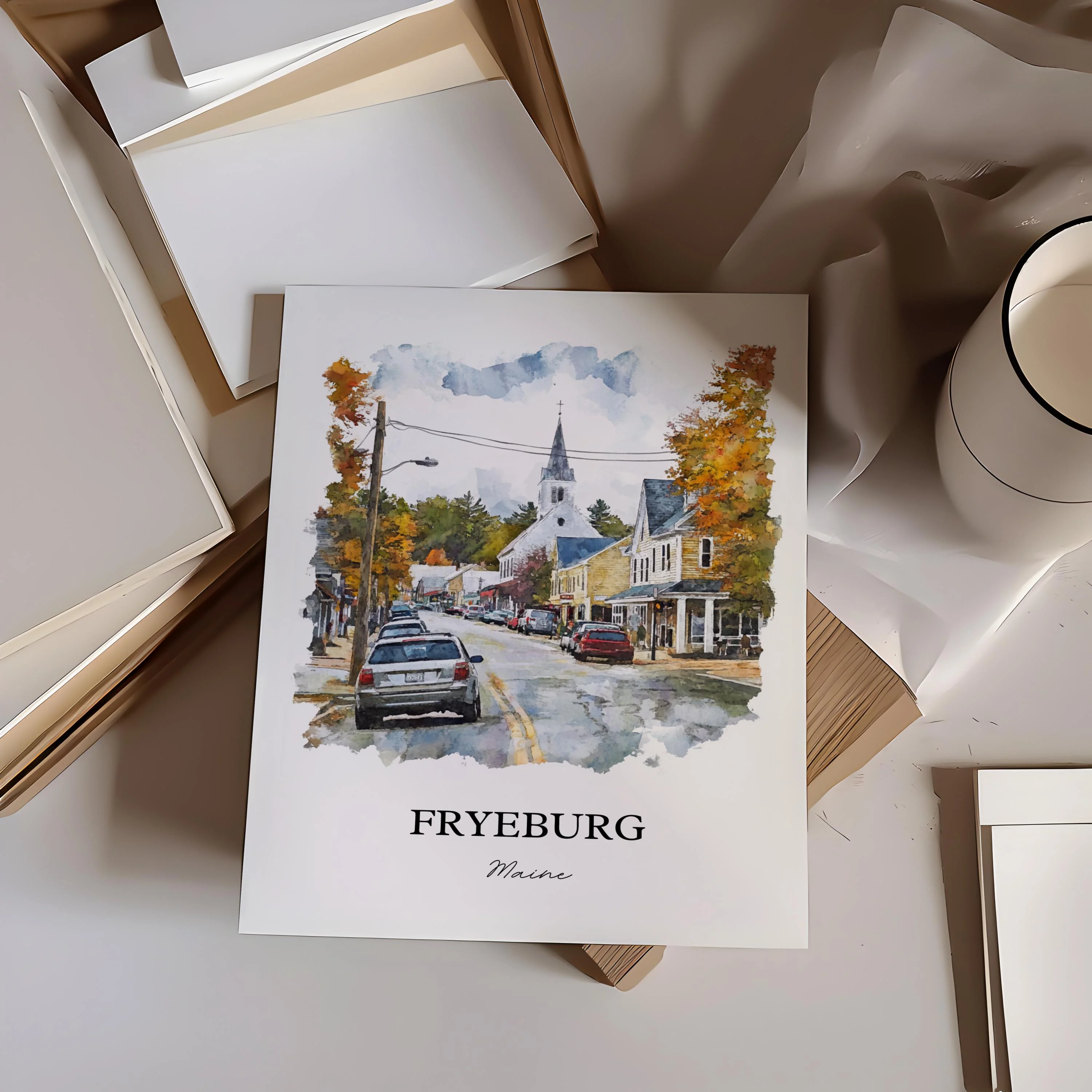 Fryeburg, Maine, Maine – Watercolor Art Print - Image 3