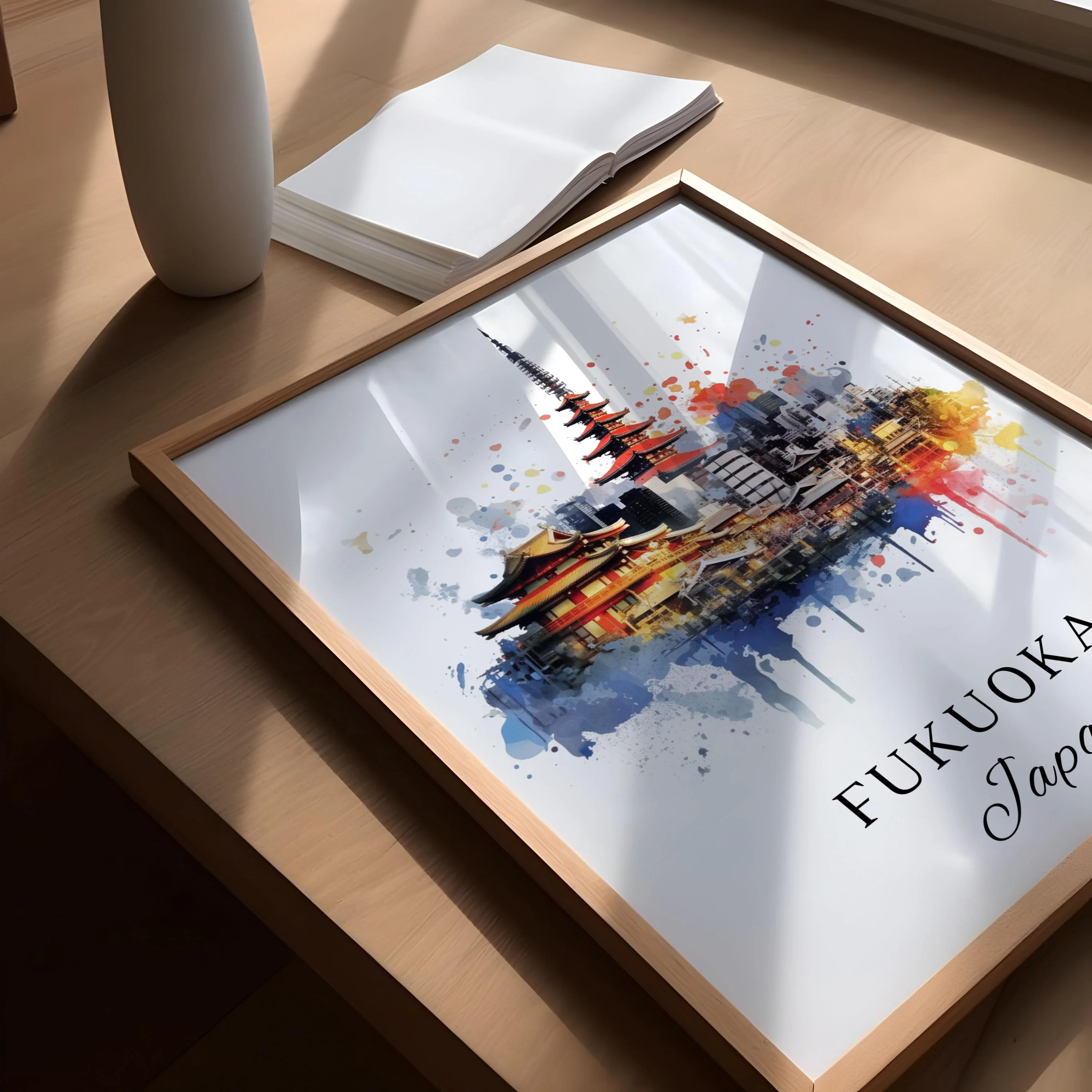 Fukuoka, Japan – Watercolor Art Print - Image 3