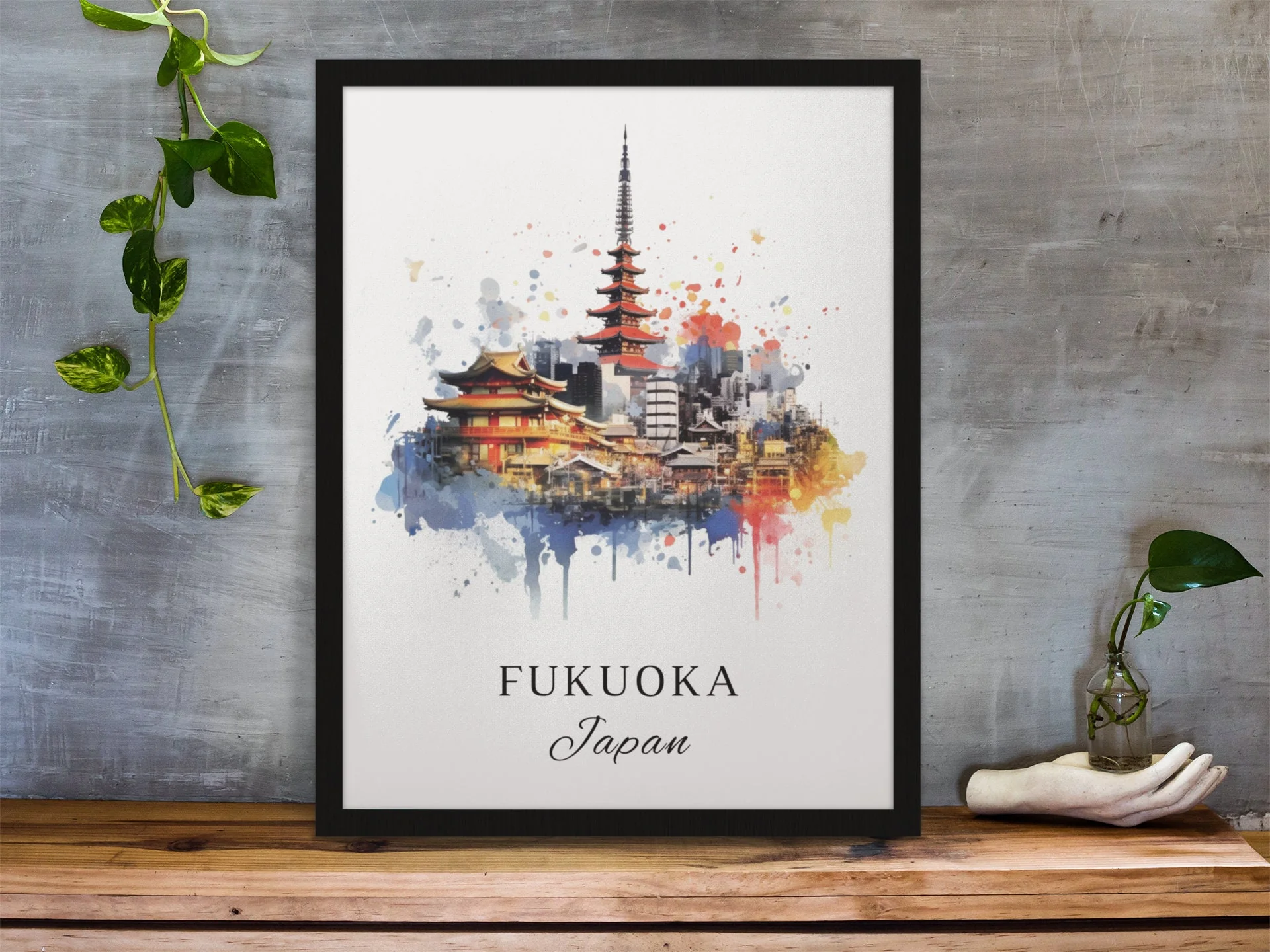 Fukuoka, Japan – Watercolor Art Print - Image 4