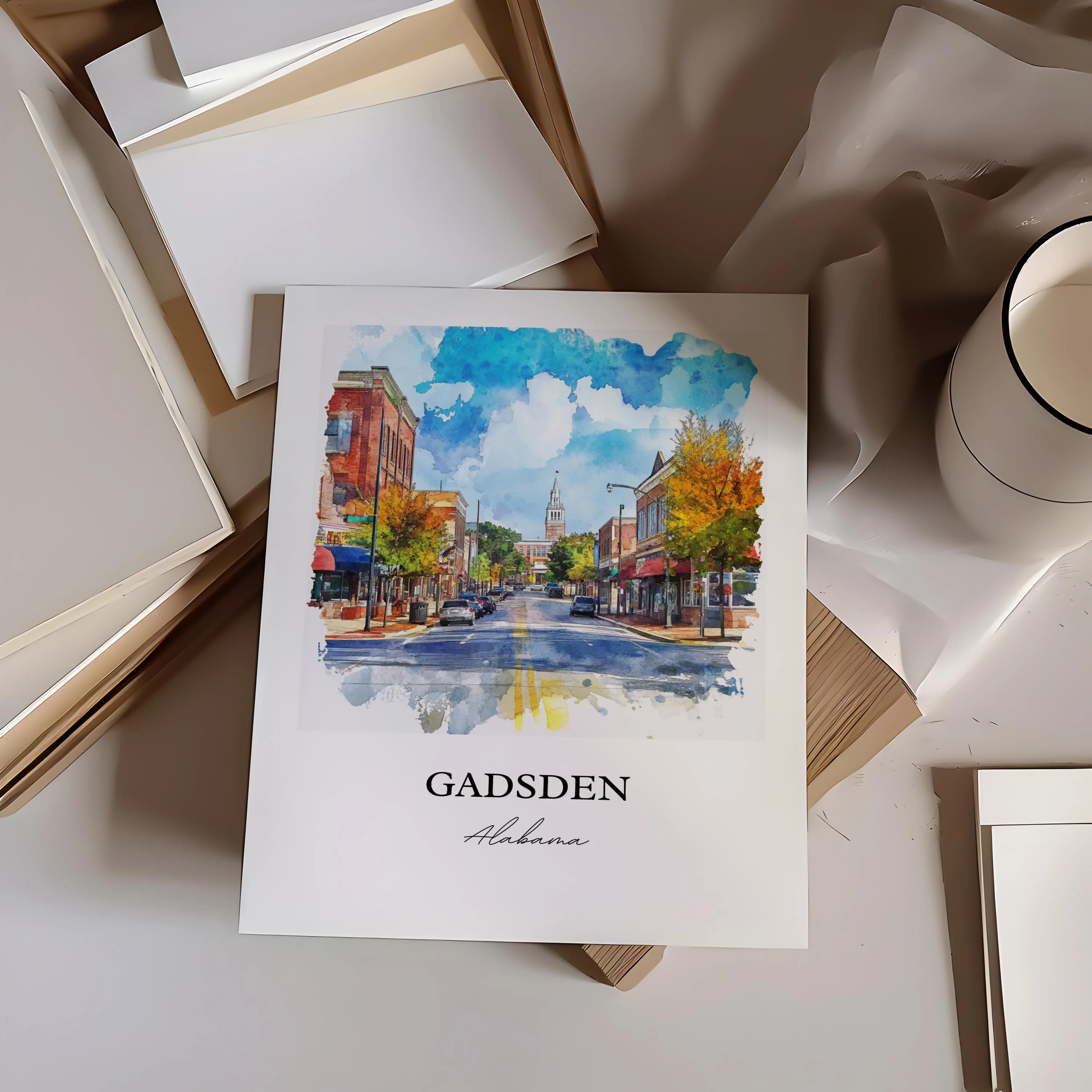 Gadsden, Alabama, USA – Watercolor Art Print - Image 5