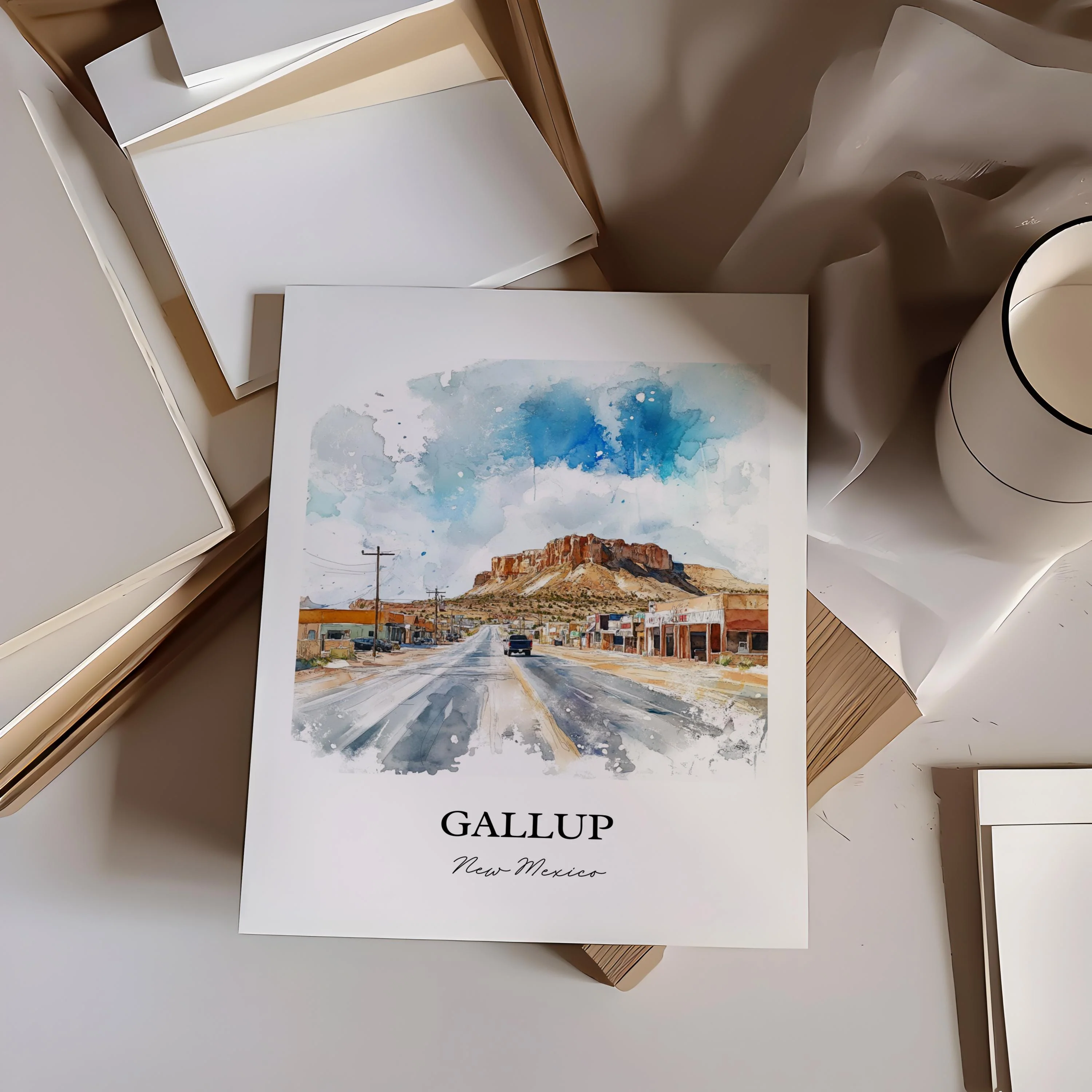 Gallup, New Mexico, USA – Watercolor Art Print - Image 5