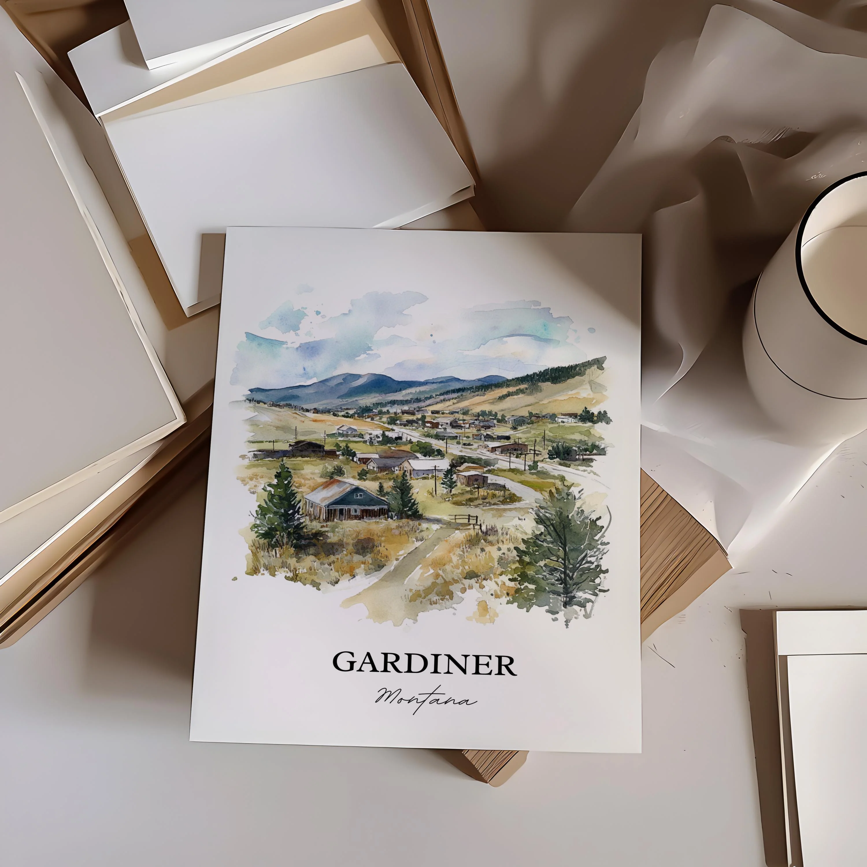 Gardiner, Montana, USA – Watercolor Art Print - Image 5