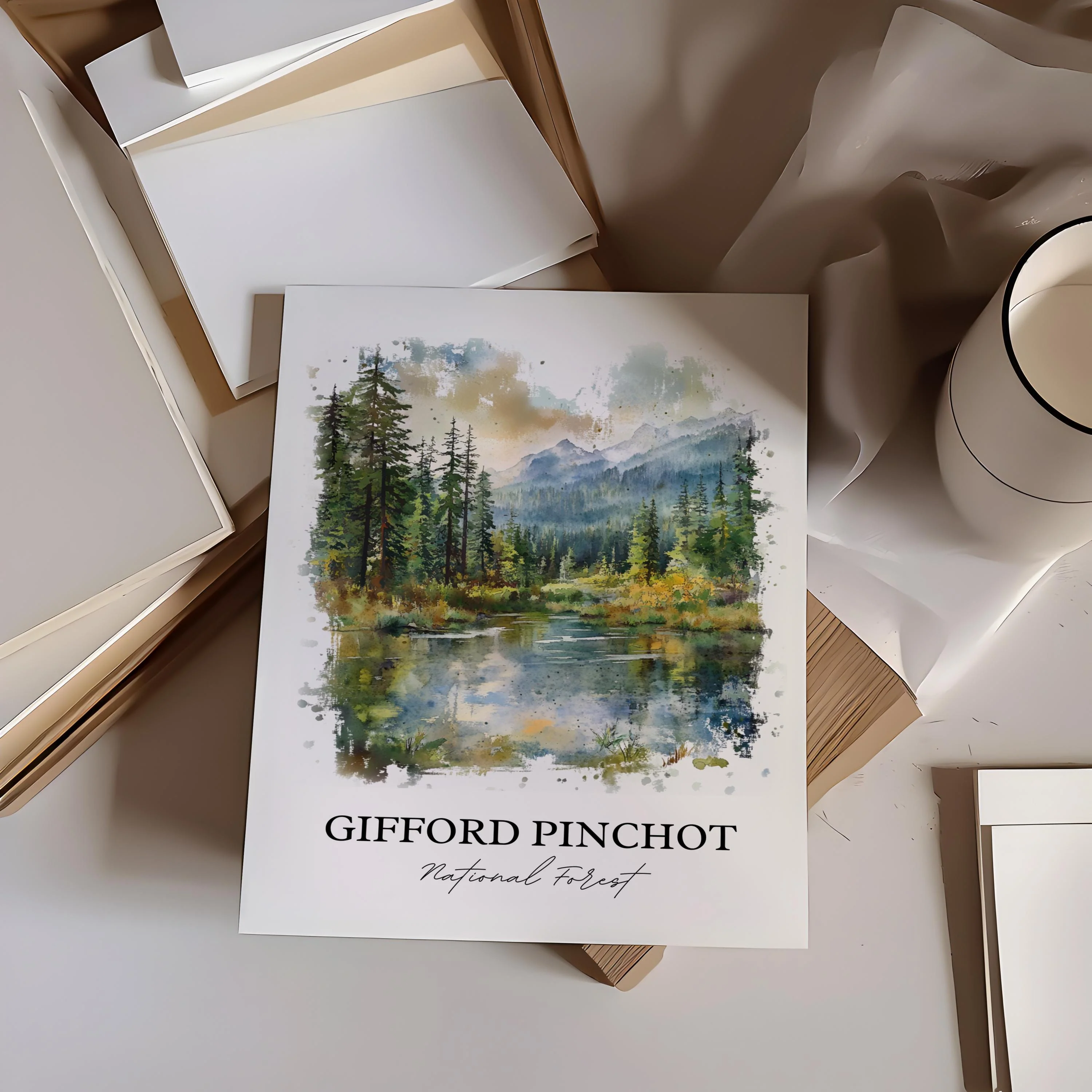Gifford Pinchot Forest, Washington, USA – Watercolor Art Print - Image 3