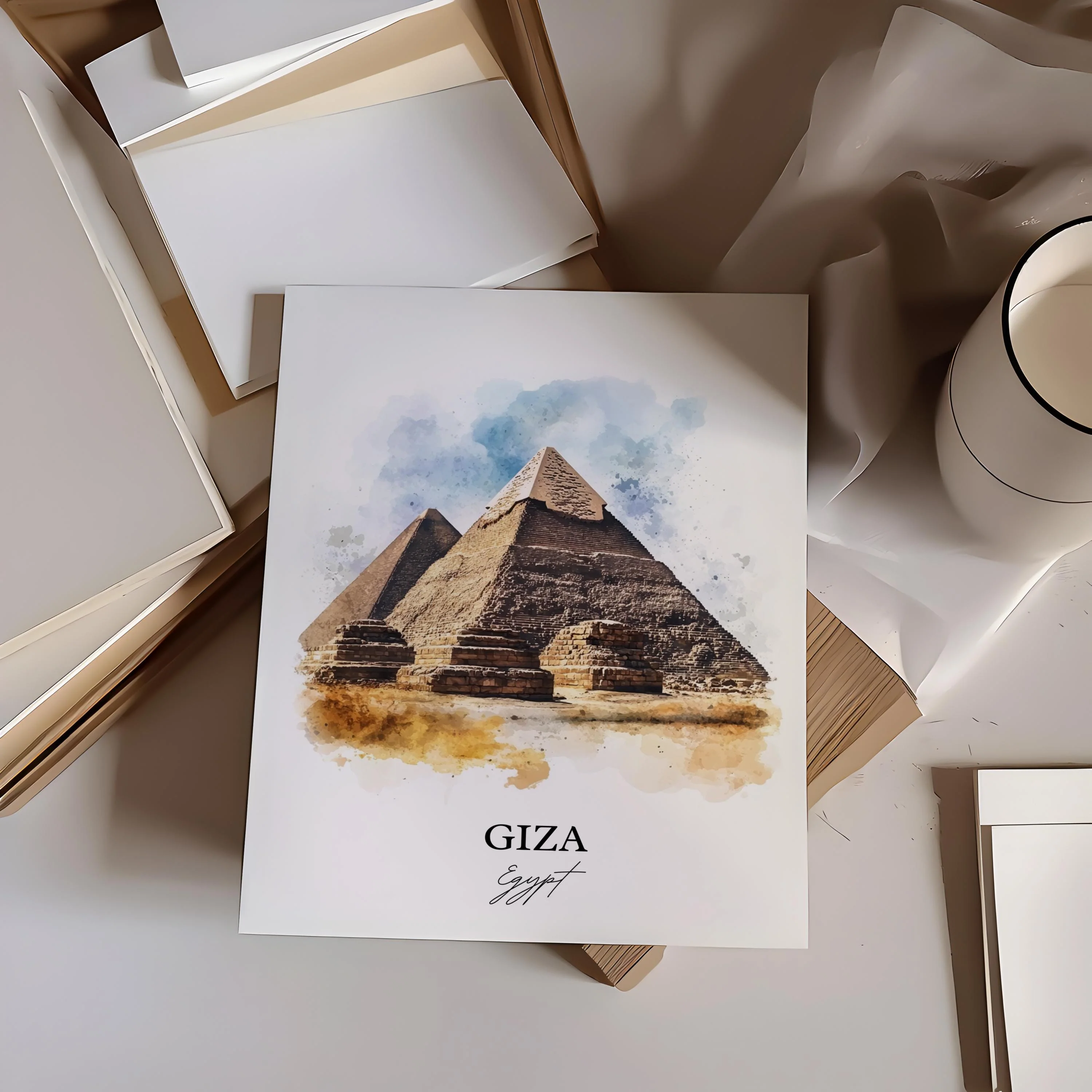 Giza, Egypt – Watercolor Art Print of the Pyramids of Giza - Image 5