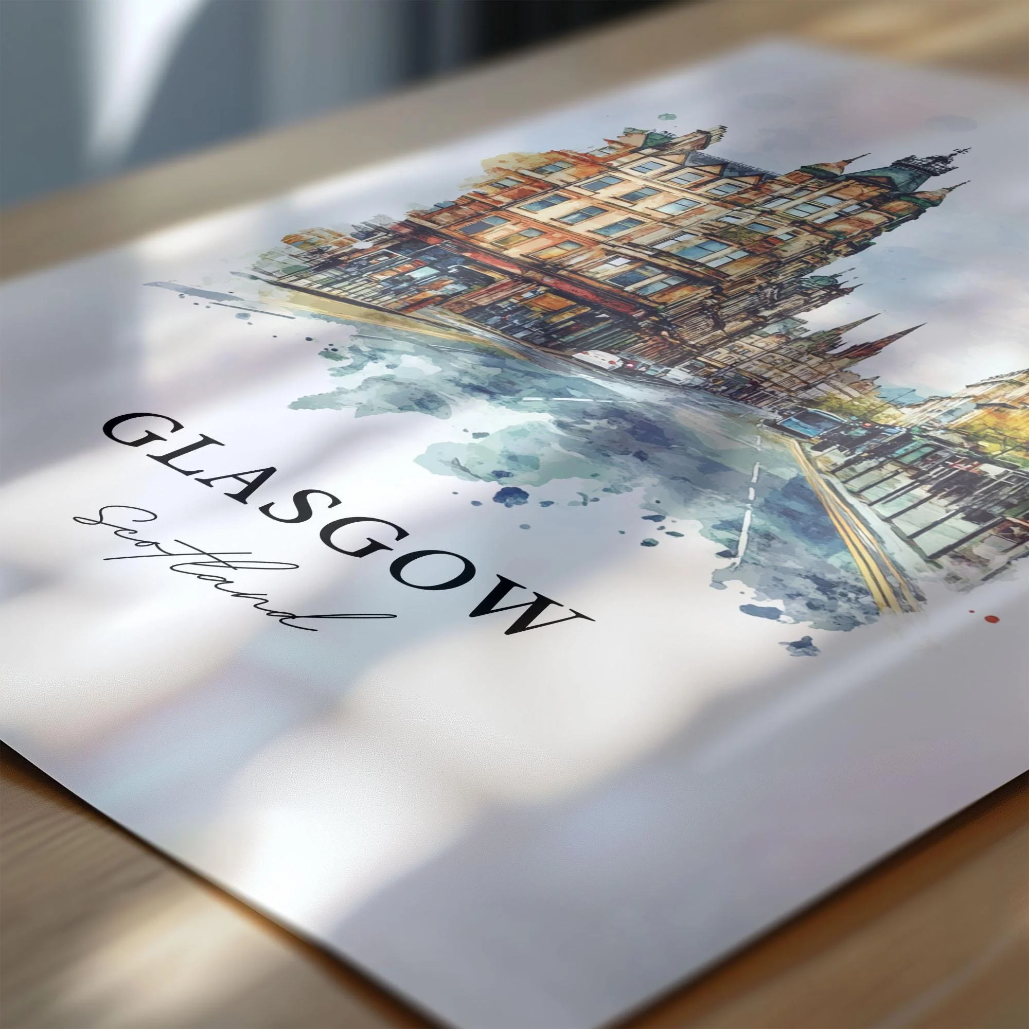 Glasgow, Scotland – Watercolor Art Print - Image 2