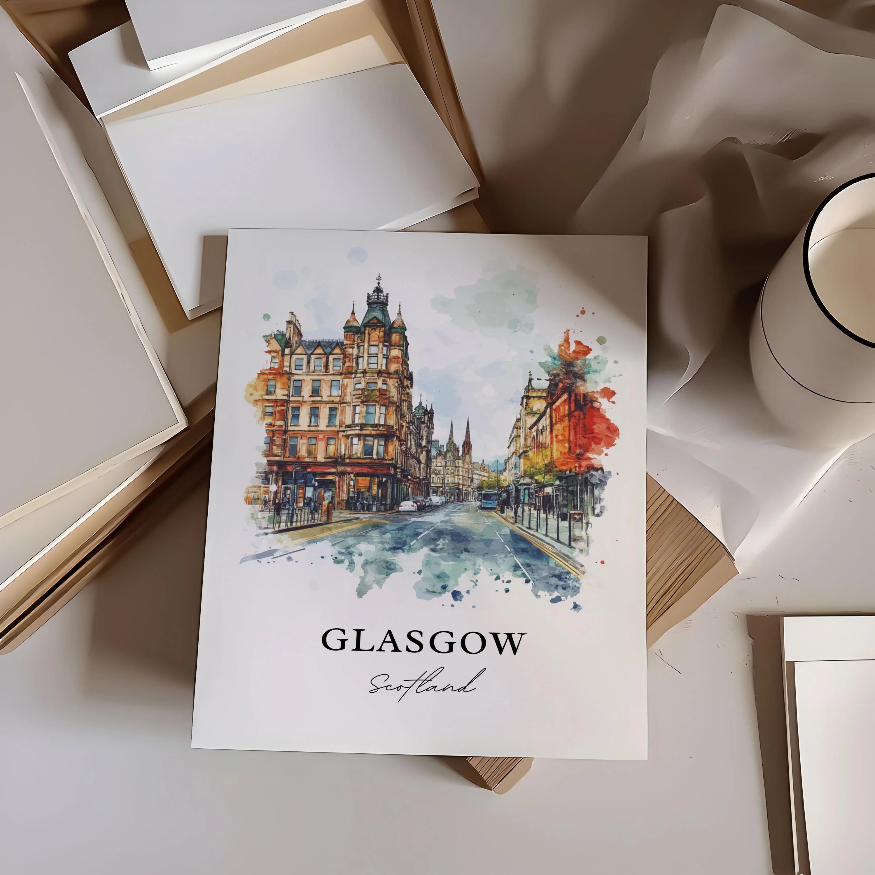 Glasgow, Scotland – Watercolor Art Print - Image 4