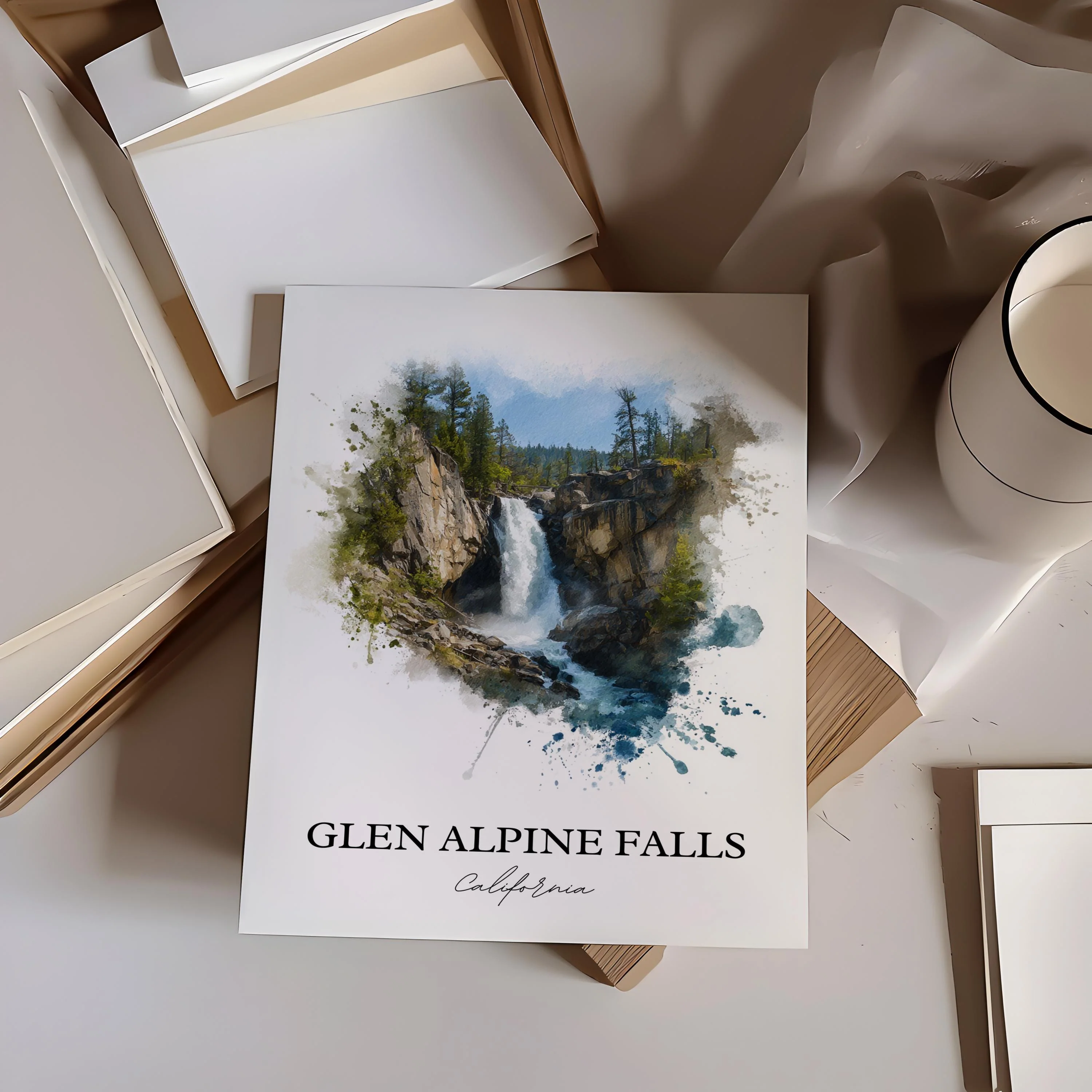 Glen Alpine Falls, USA – Watercolor Art Print - Image 5