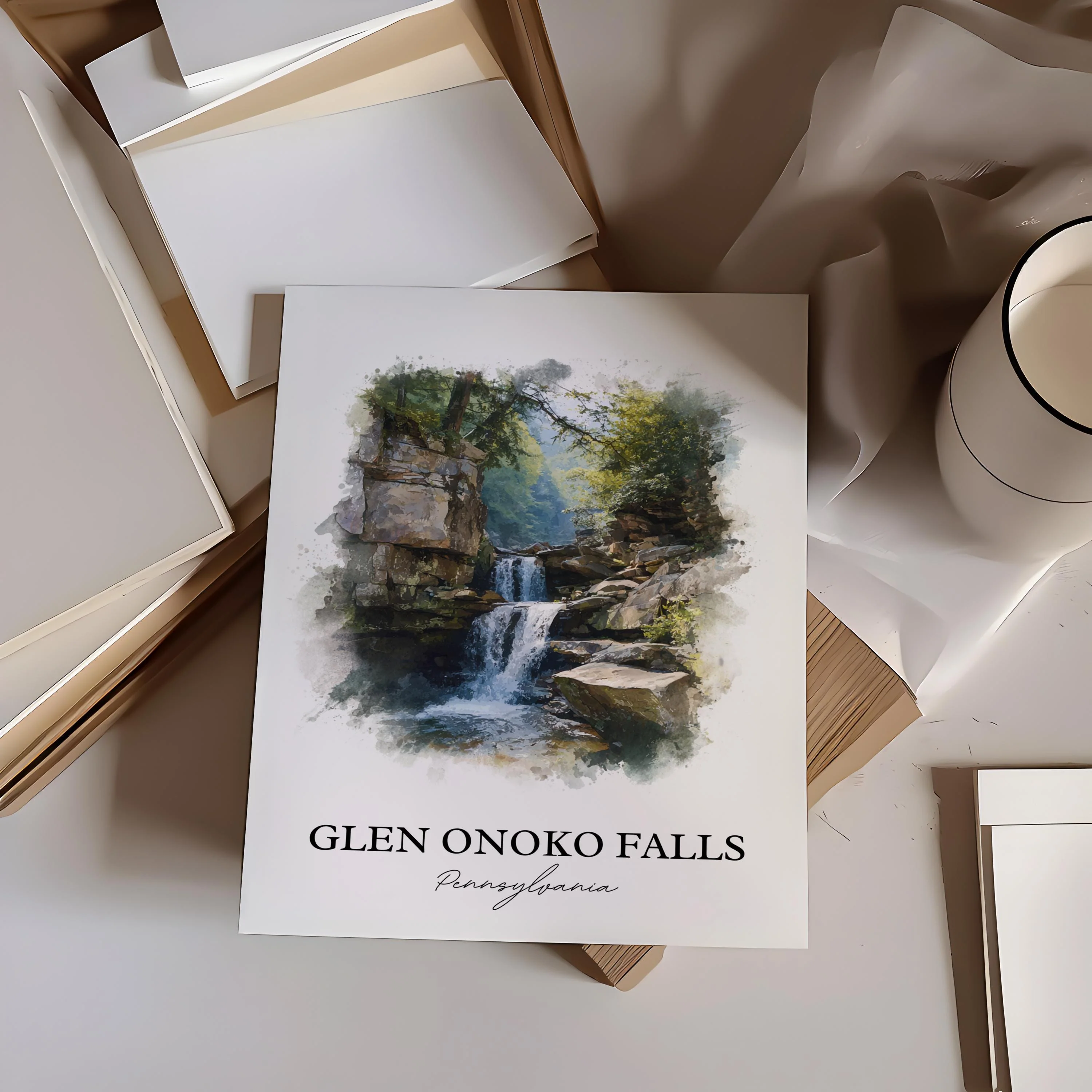 Glen Onoko Falls, United States – Watercolor Art Print - Image 4