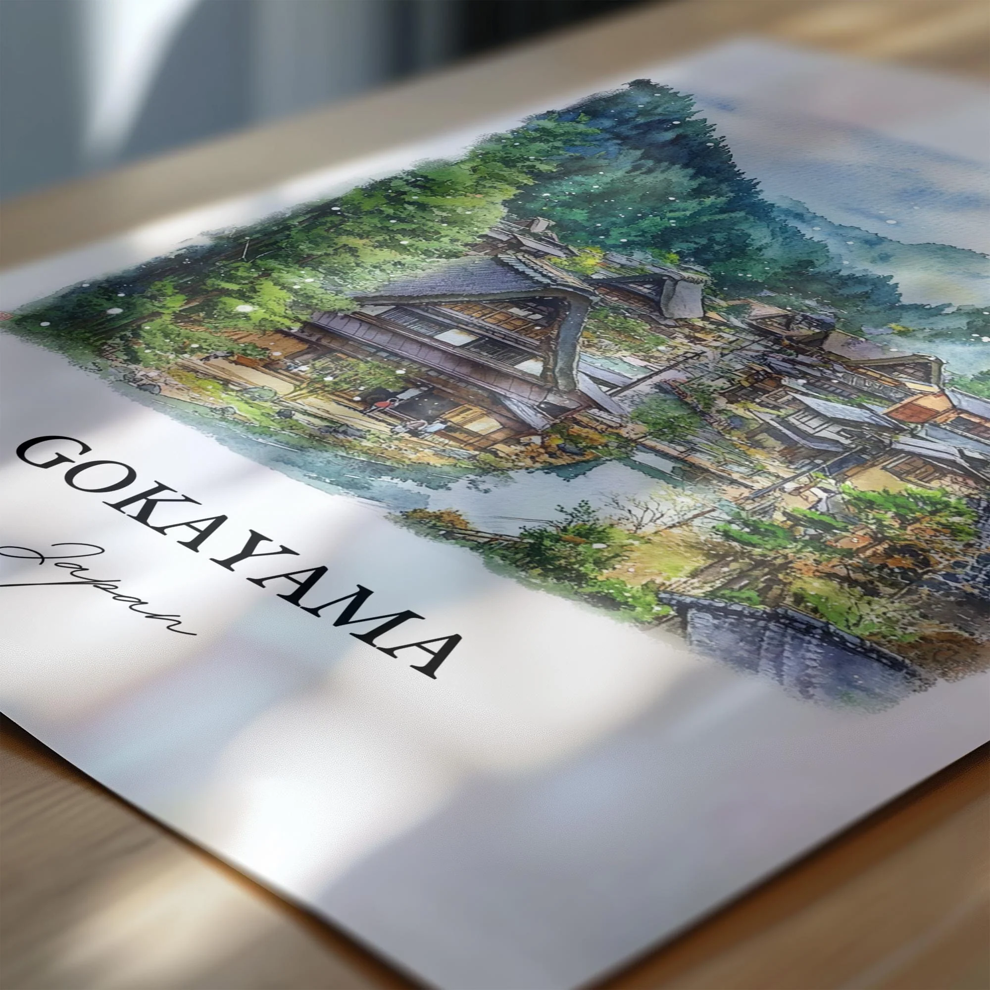 Gokayama, Japan – Watercolor Art Print of Shogawa River Valley - Image 2