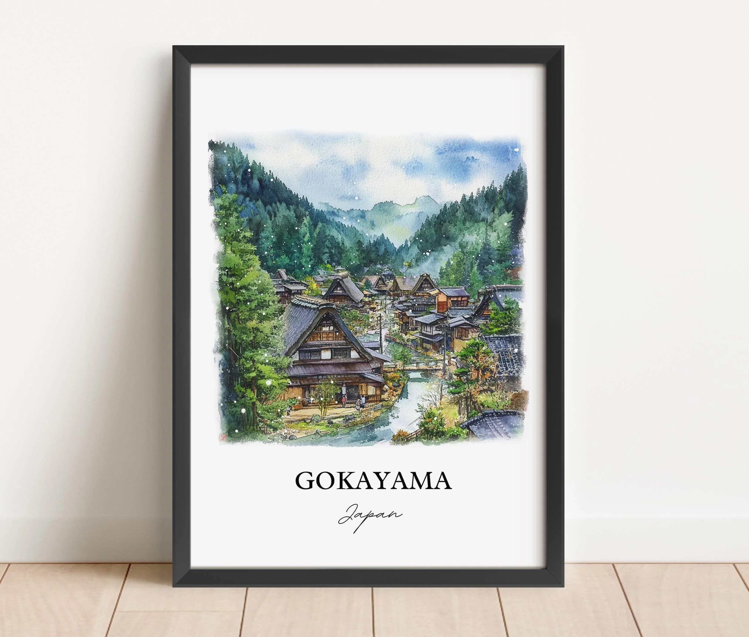 Gokayama, Japan – Watercolor Art Print of Shogawa River Valley - Image 3