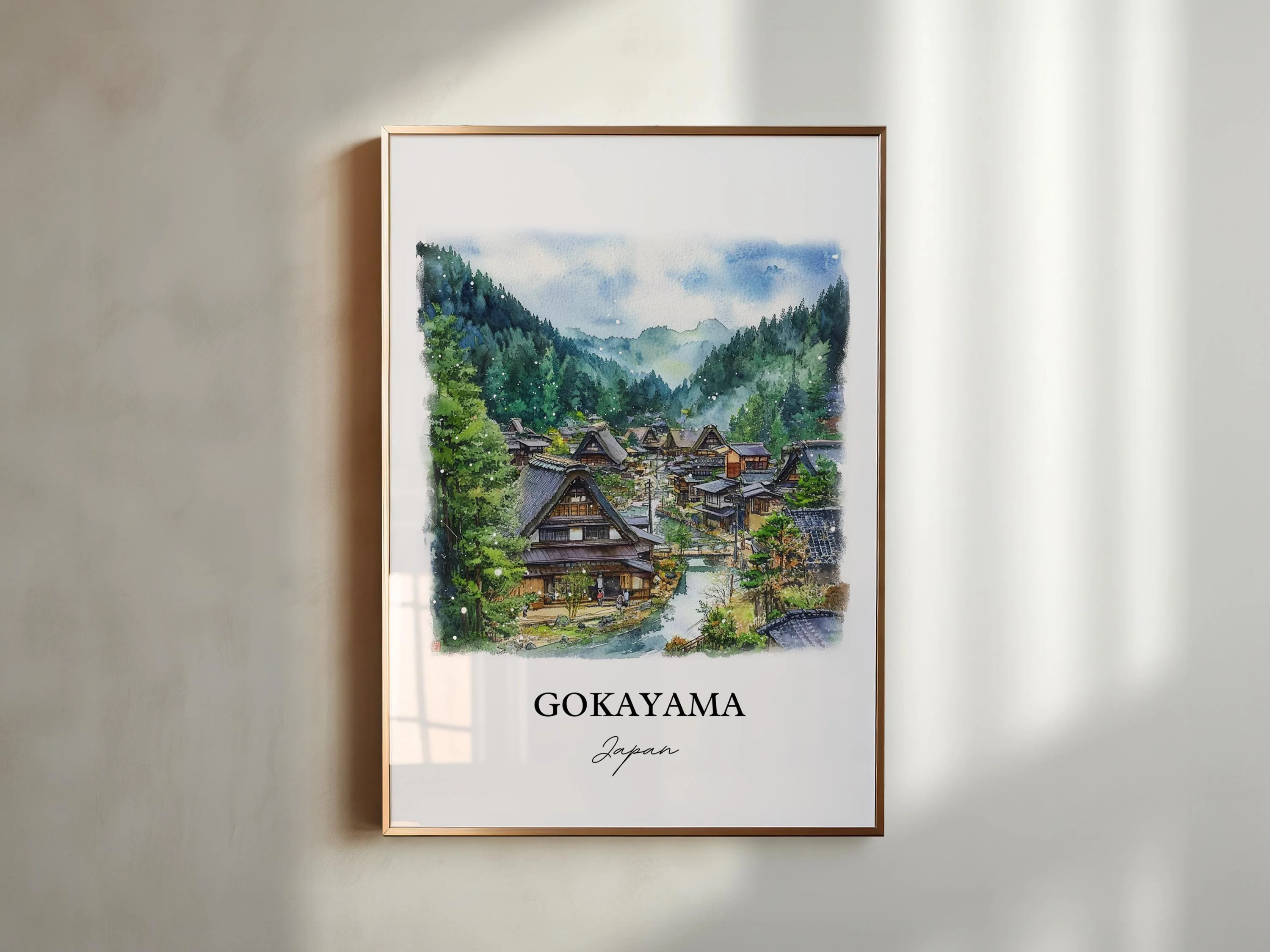 Gokayama, Japan – Watercolor Art Print of Shogawa River Valley - Image 4
