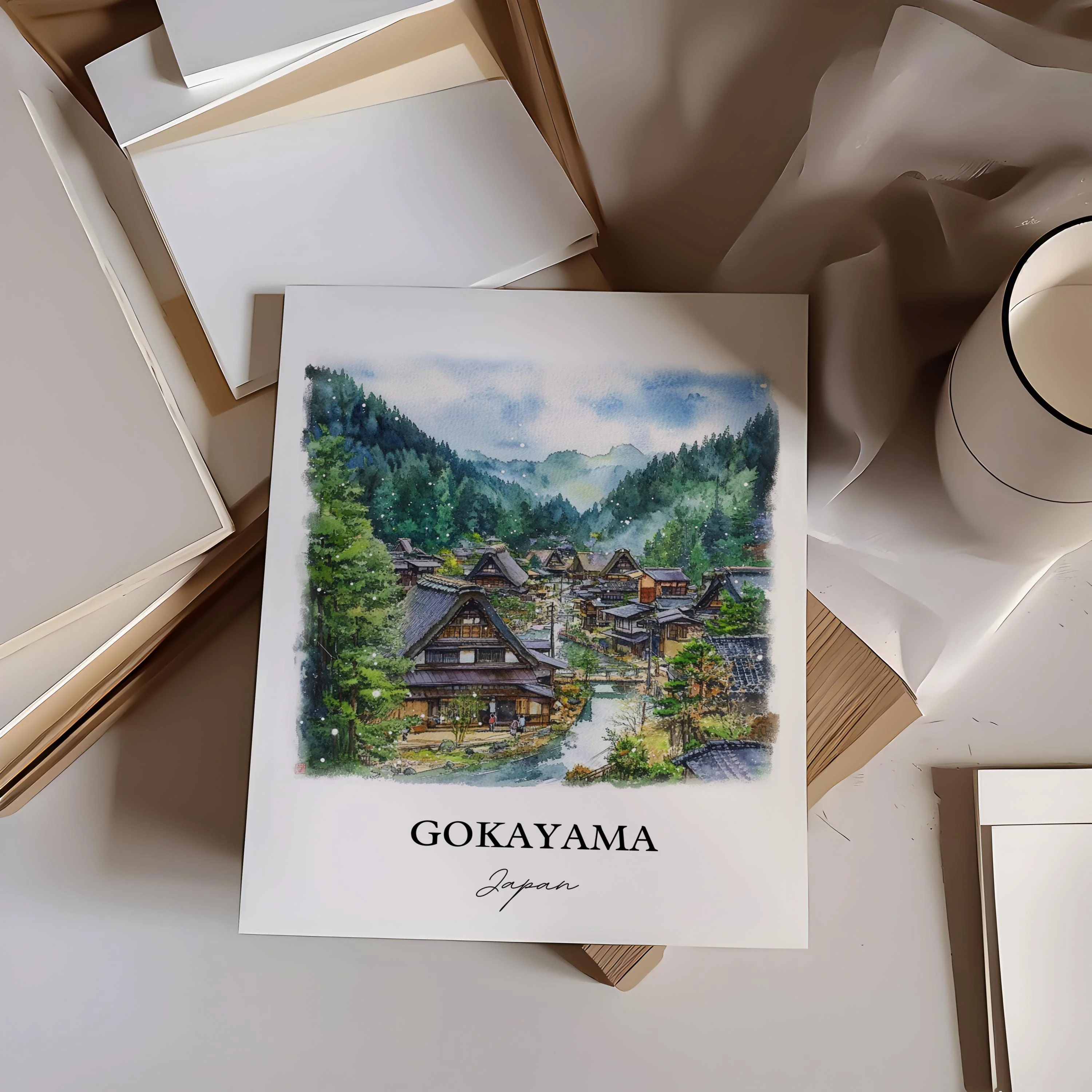 Gokayama, Japan – Watercolor Art Print of Shogawa River Valley - Image 5