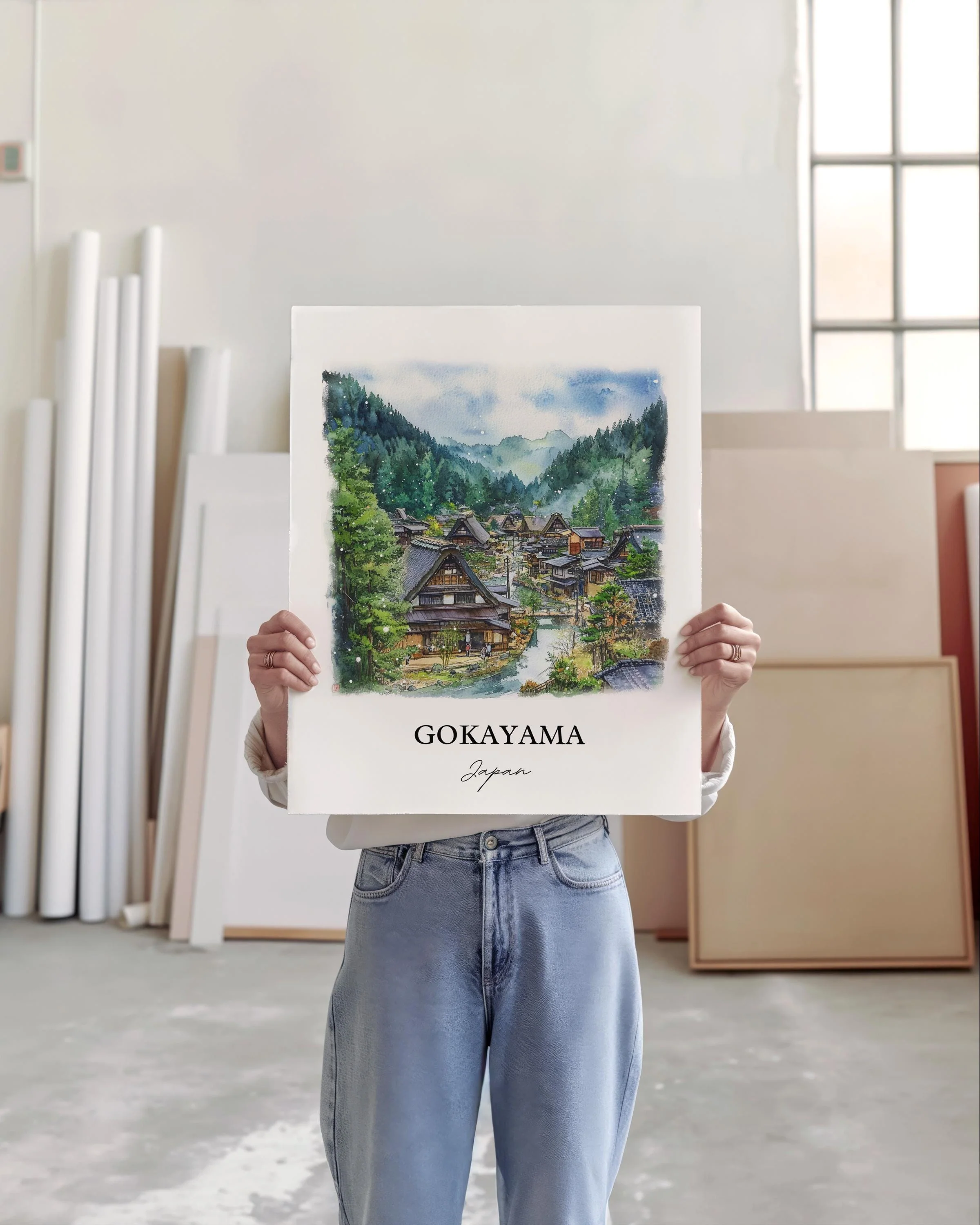 Gokayama, Japan – Watercolor Art Print of Shogawa River Valley - Image 6