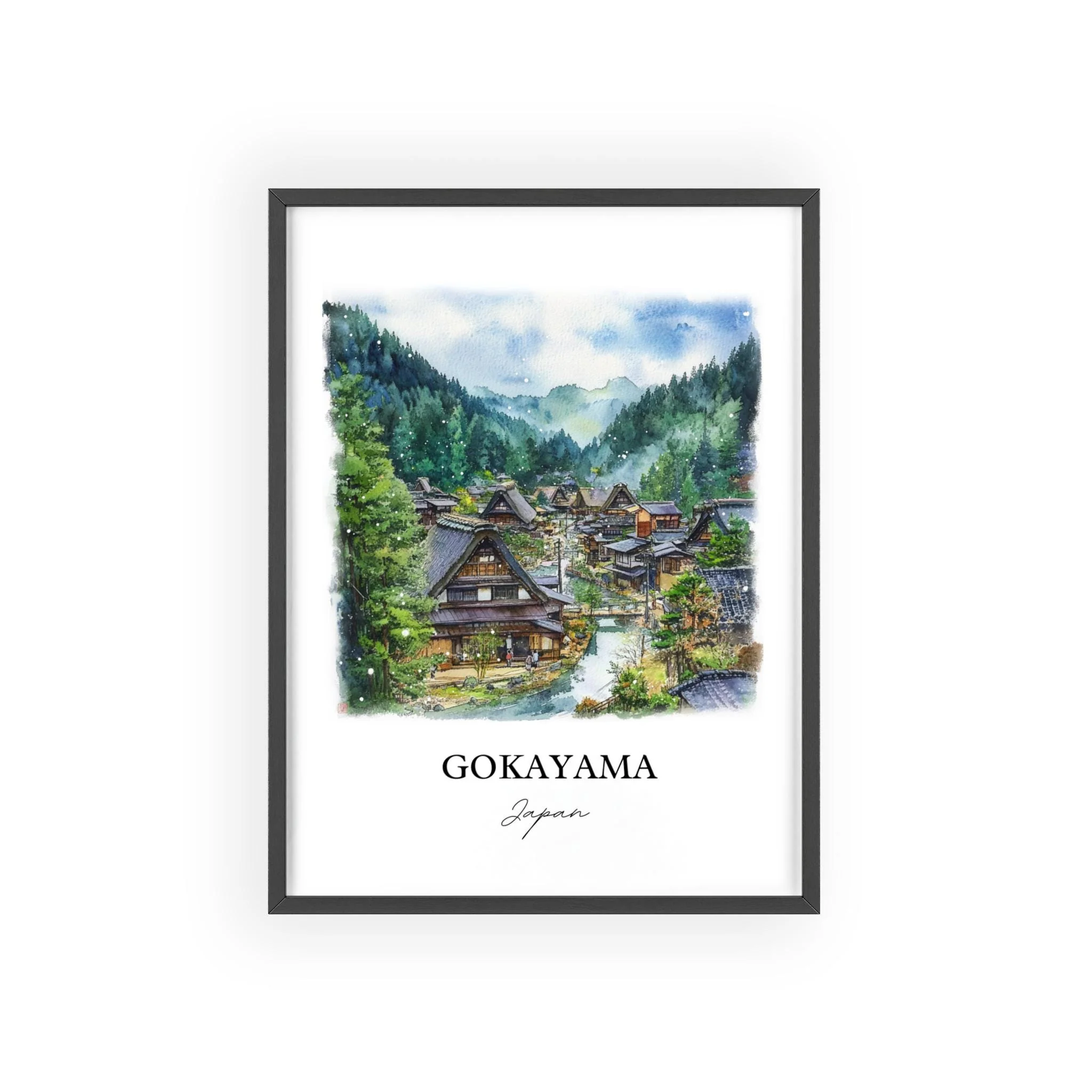 Gokayama, Japan – Watercolor Art Print of Shogawa River Valley - Image 7