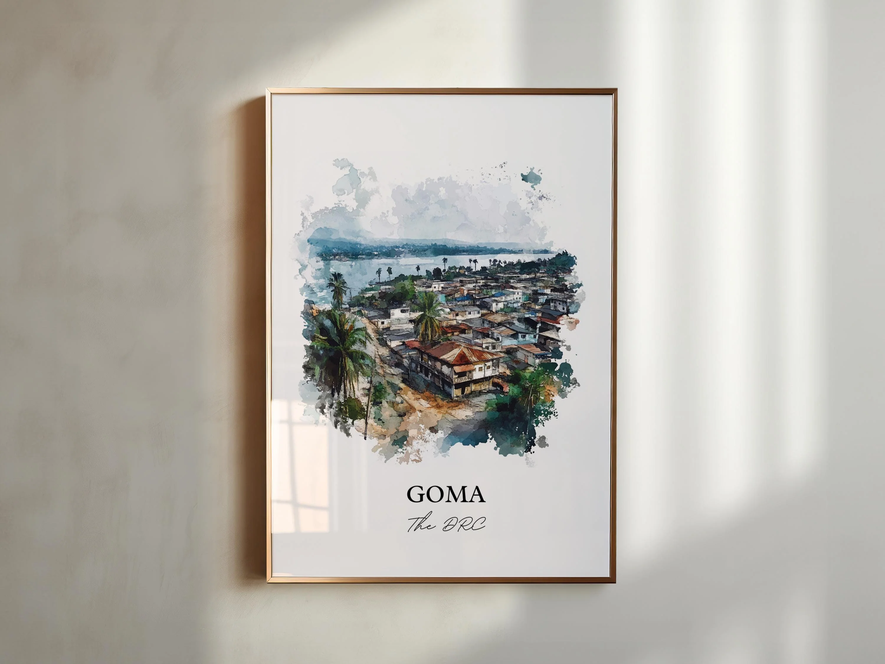 Goma, DRC – Lake Kivu Watercolor Art Print - Image 4
