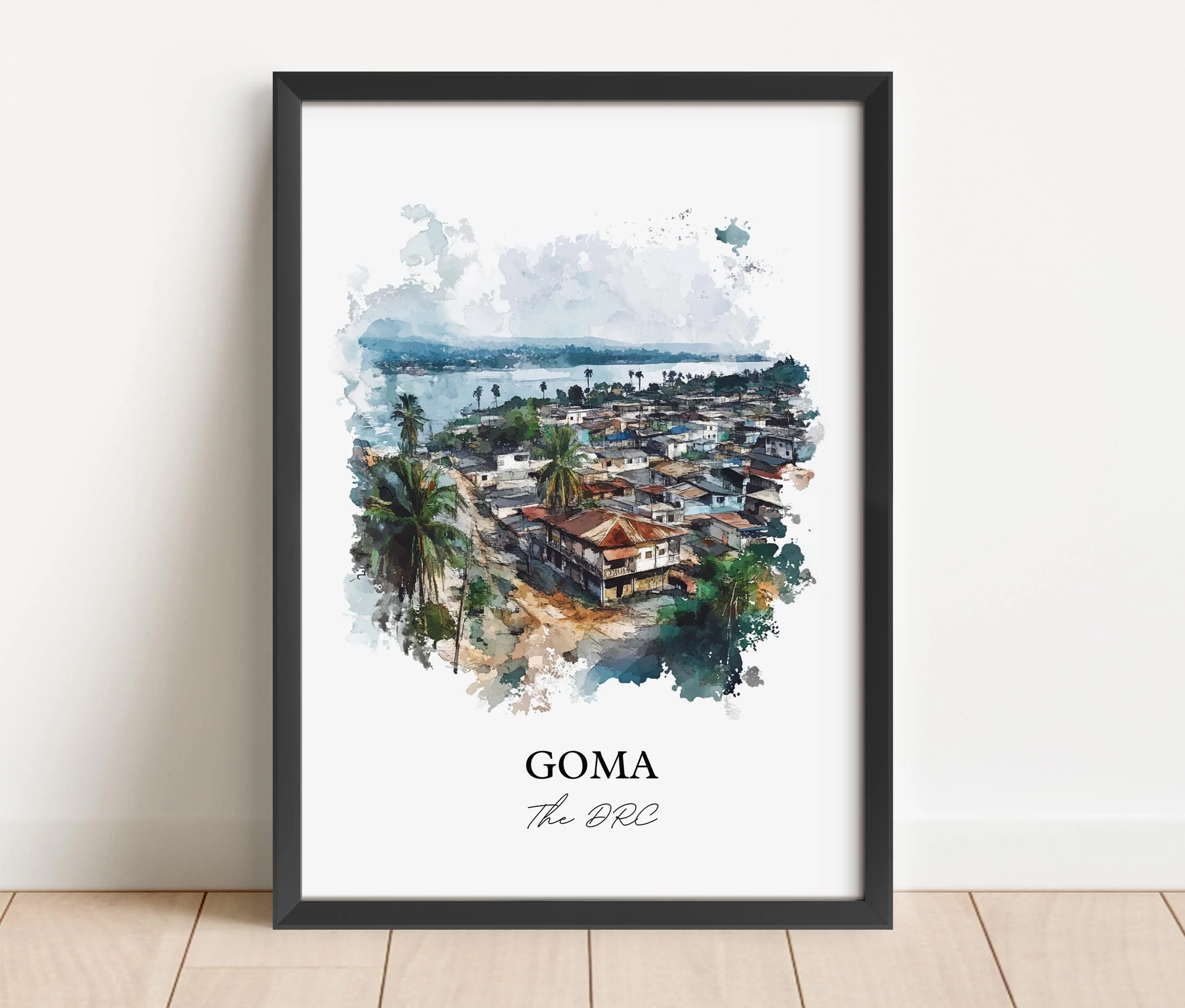 Goma, DRC – Lake Kivu Watercolor Art Print - Image 5
