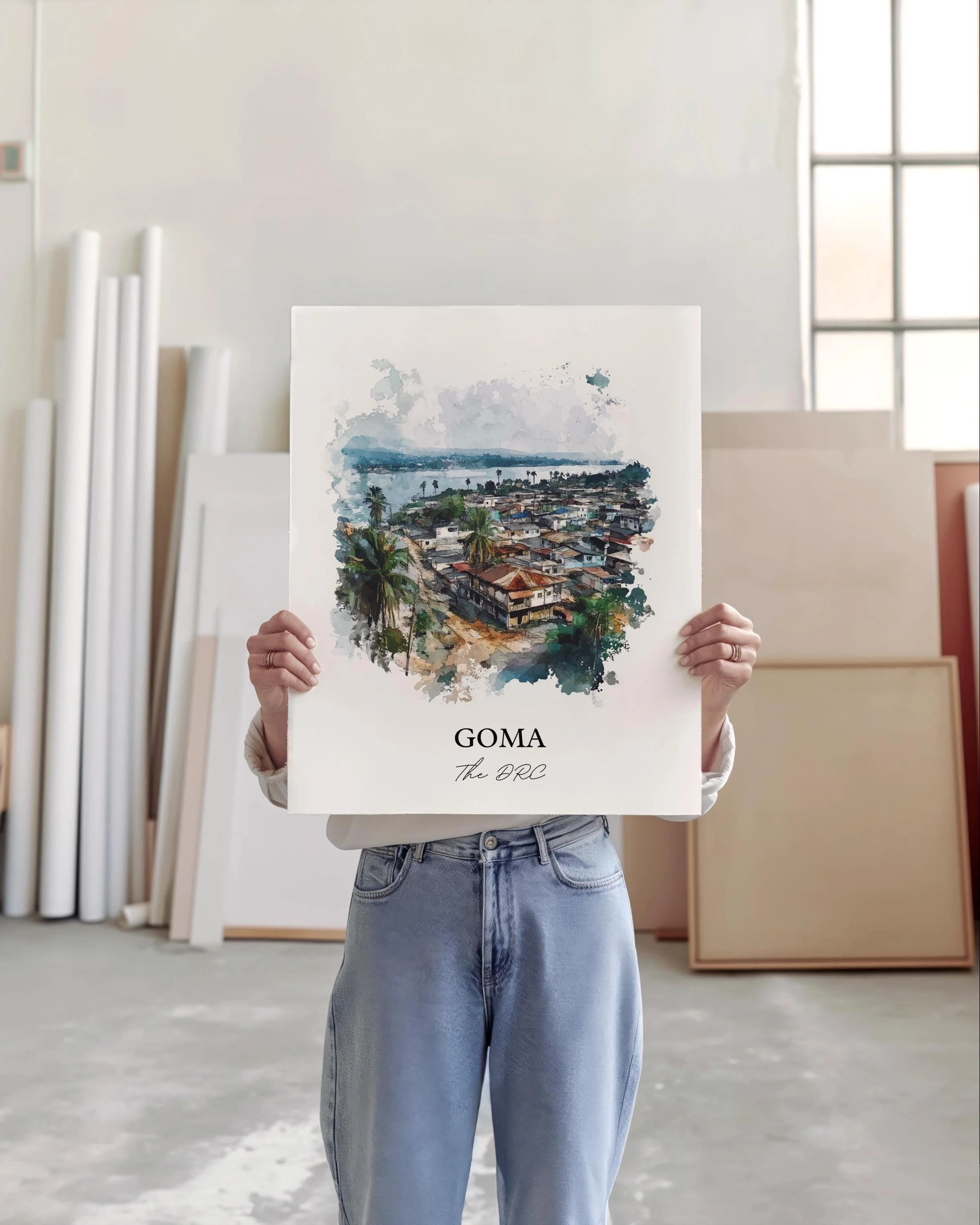 Goma, DRC – Lake Kivu Watercolor Art Print - Image 6