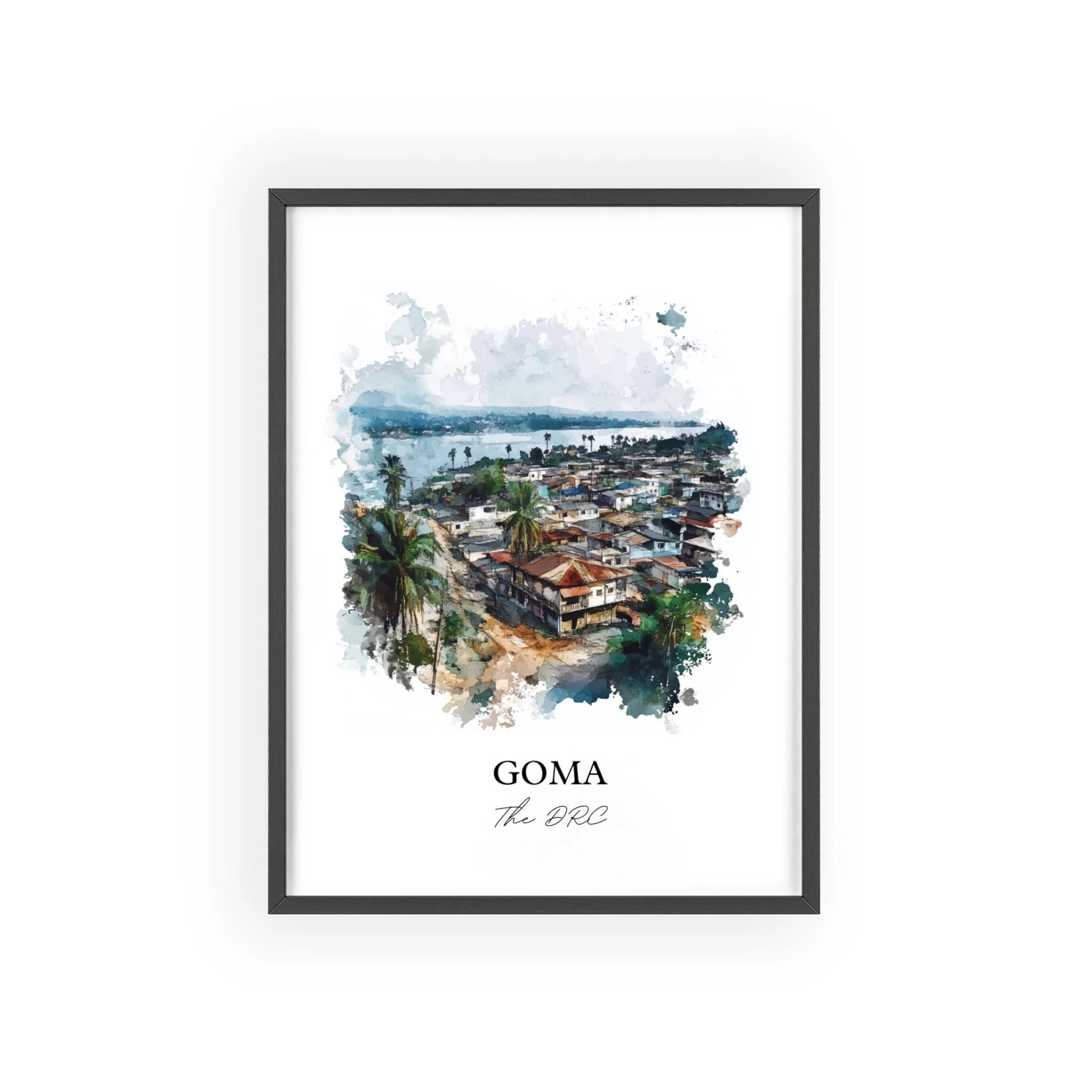 Goma, DRC – Lake Kivu Watercolor Art Print - Image 7